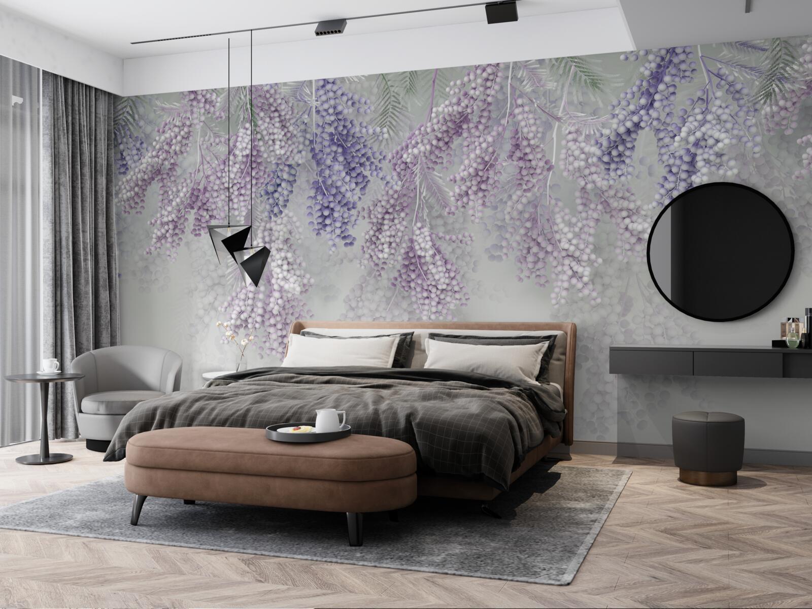 Fotobehang dunne scheuten met overvloedig gebladerte