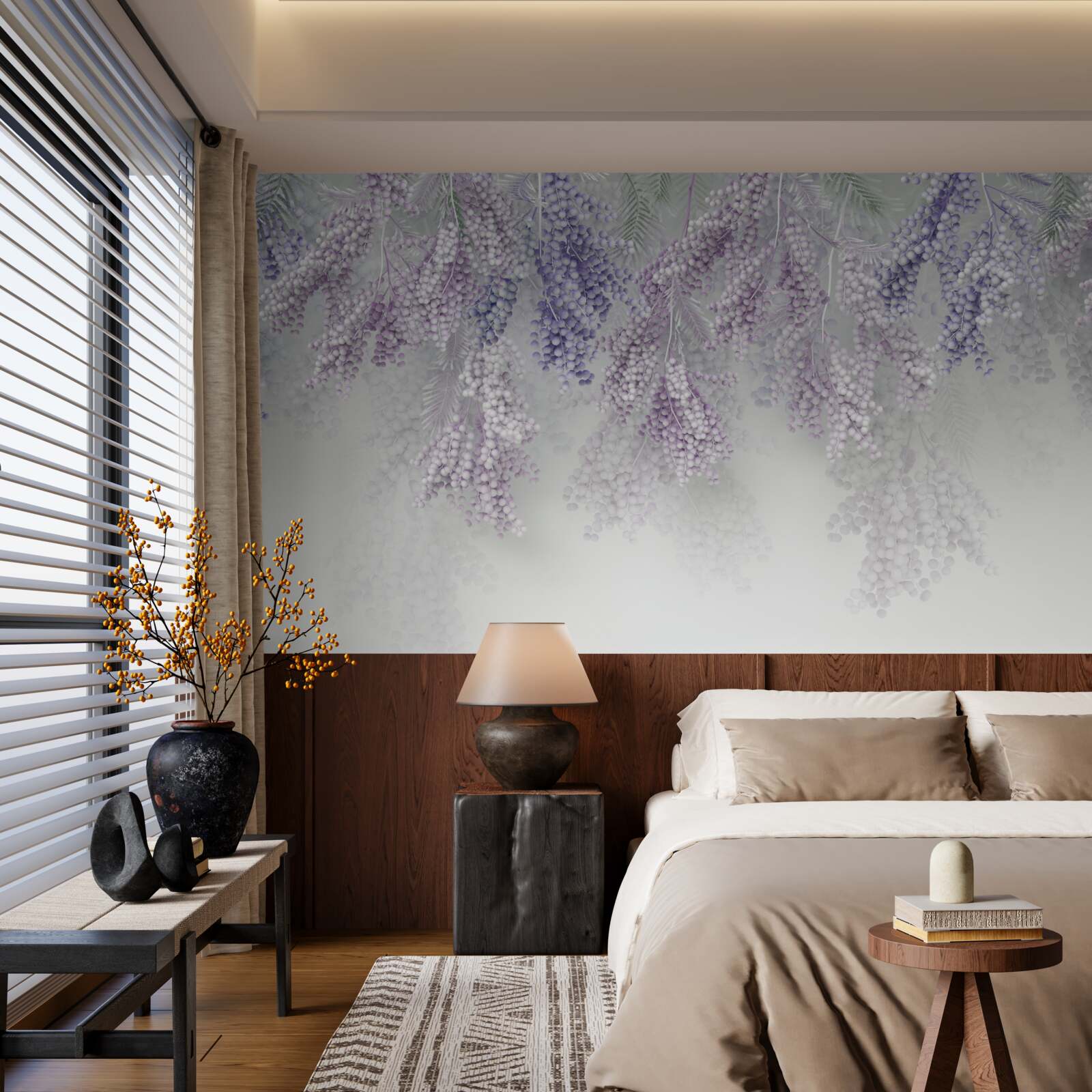 Fotobehang dunne scheuten met overvloedig gebladerte