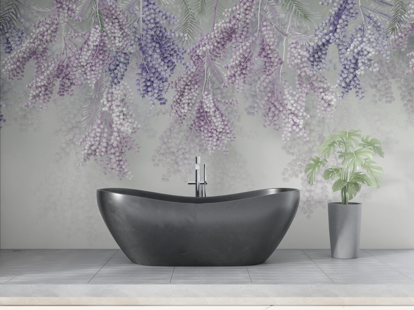 Fotobehang dunne scheuten met overvloedig gebladerte