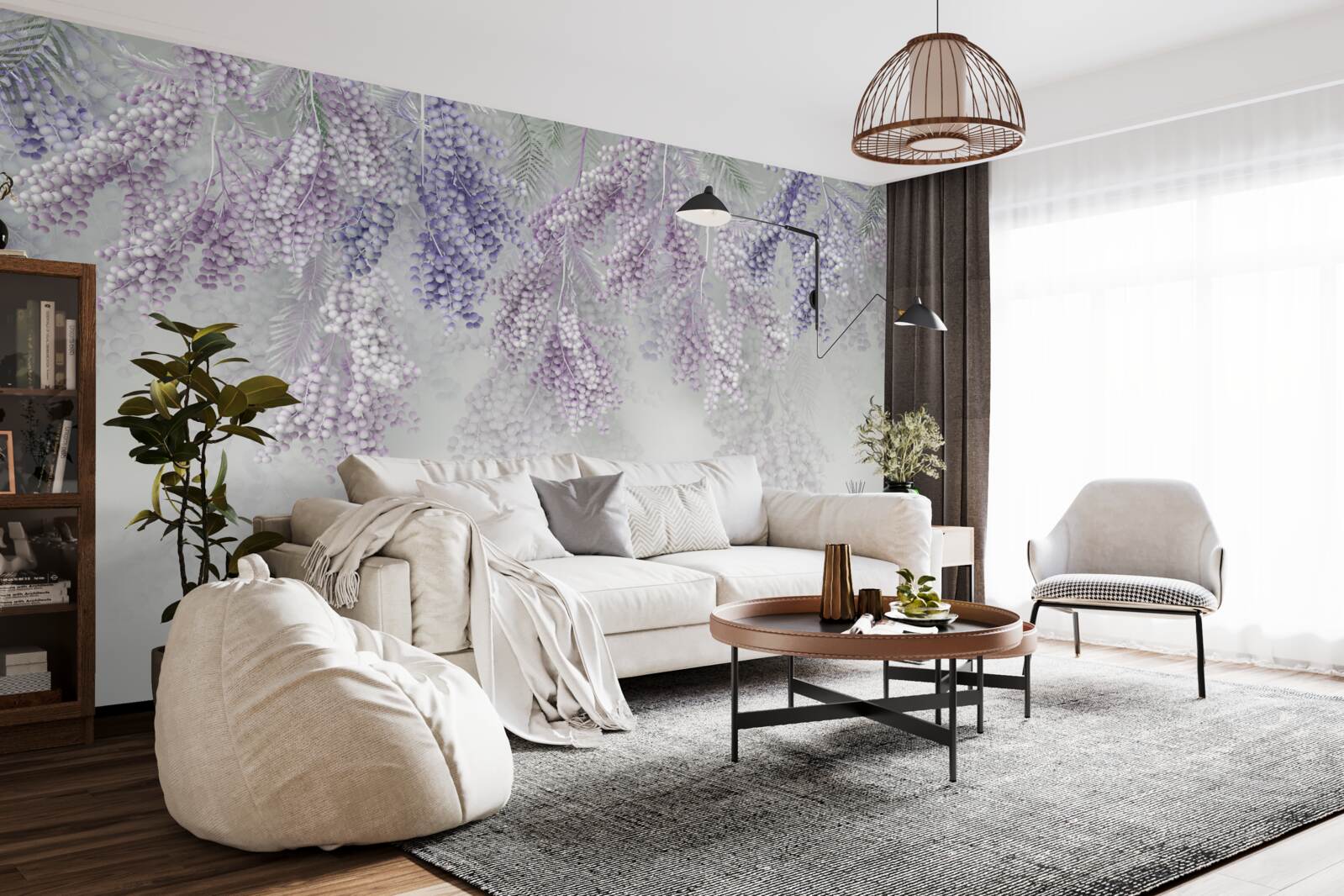 Fotobehang dunne scheuten met overvloedig gebladerte