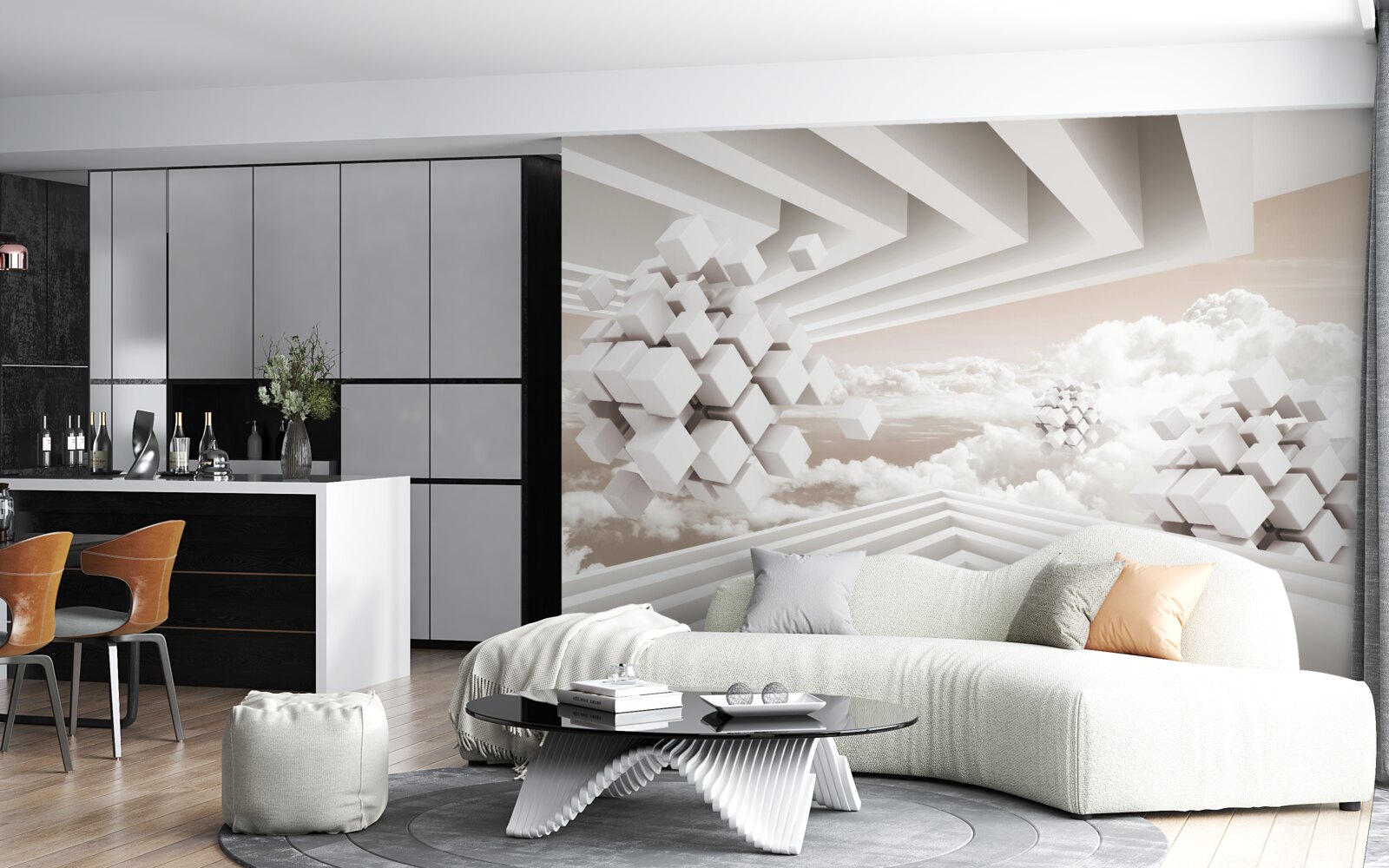 Fotobehang 3d wolken op een helder oppervlak