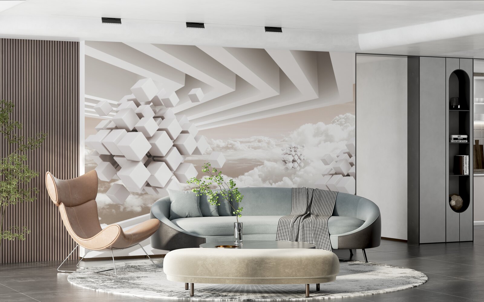 Fotobehang 3d wolken op een helder oppervlak