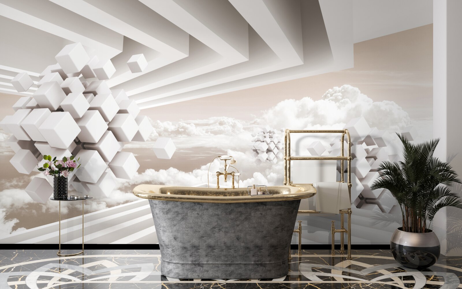 Fotobehang 3d wolken op een helder oppervlak