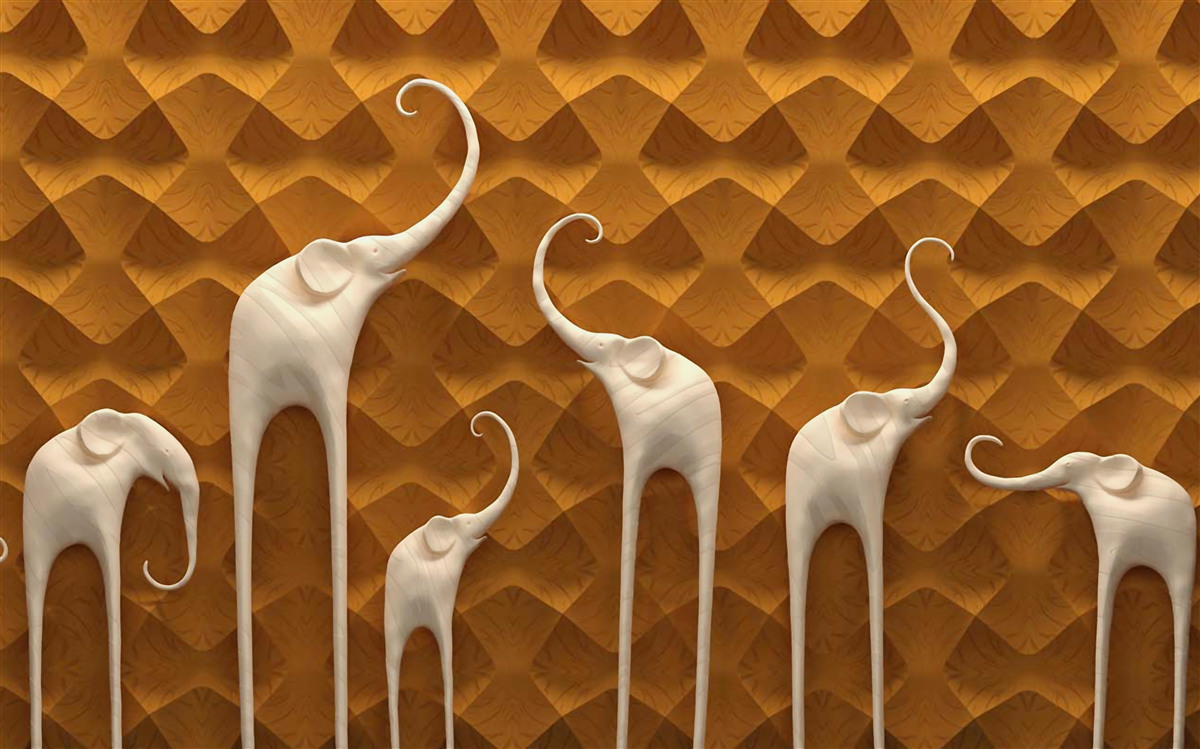 Fotobehang lange en sierlijke olifanten en abstracte kunst