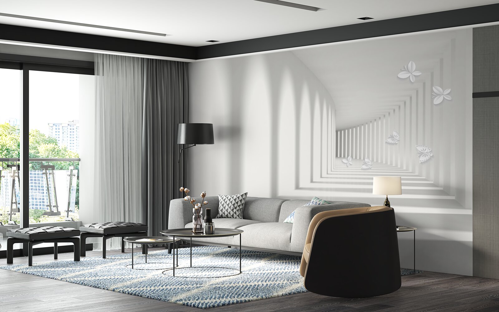 Fotobehang een gang die zich in het oneindige terugtrekt