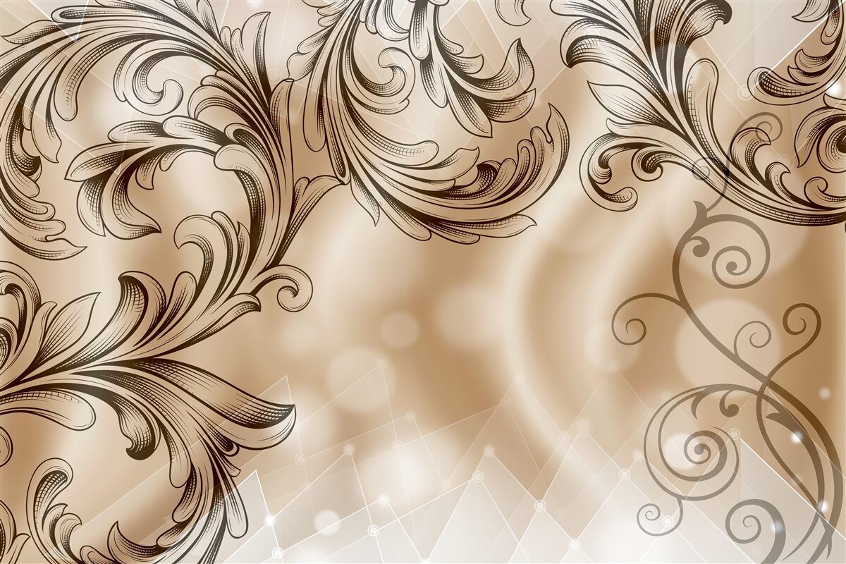 Fotobehang planten met opengewerkt patroon op een bruine achtergrond