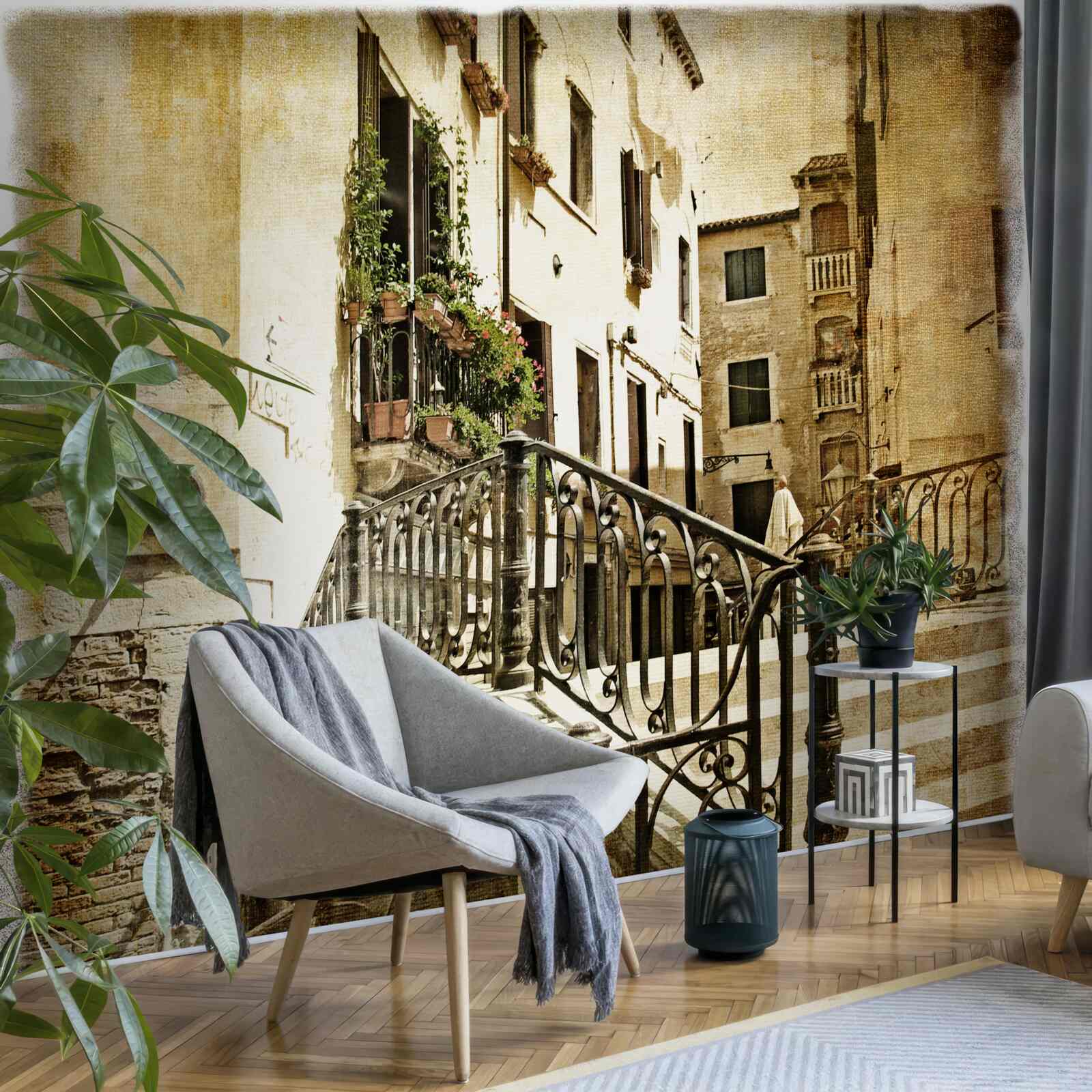 Fotobehang verwoeste brug over het kanaal