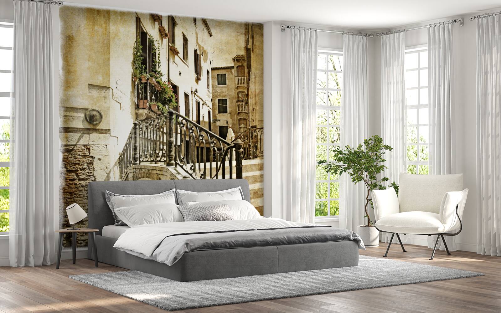 Fotobehang verwoeste brug over het kanaal