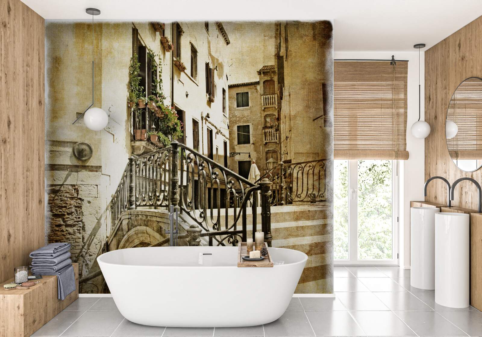 Fotobehang verwoeste brug over het kanaal