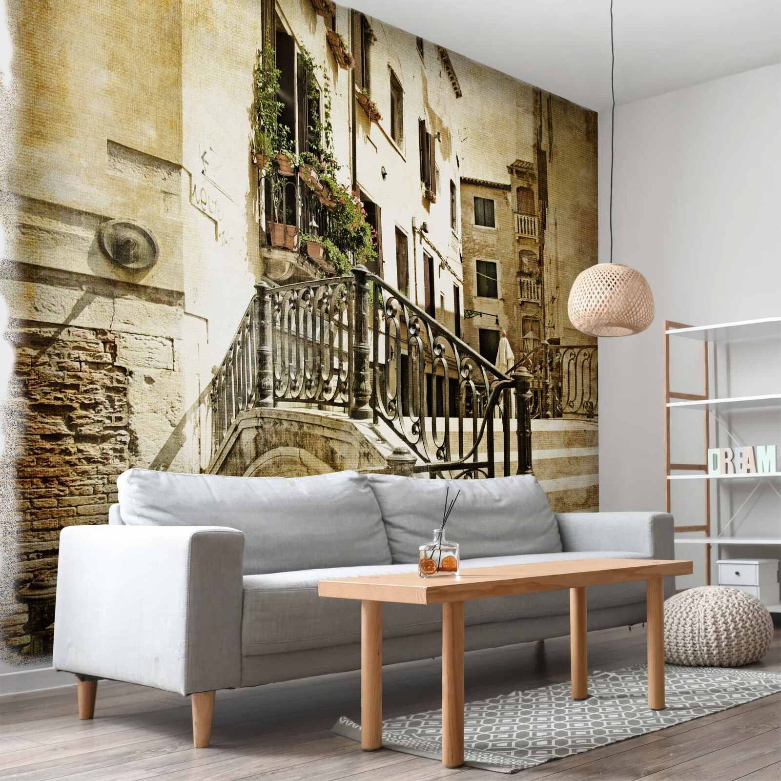 Fotobehang verwoeste brug over het kanaal