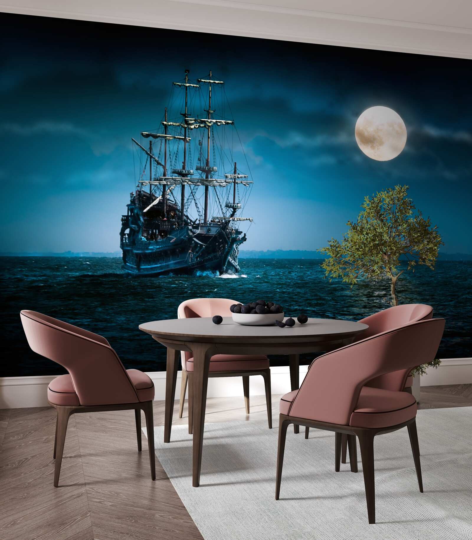 Fotobehang oud schip in de maneschijn