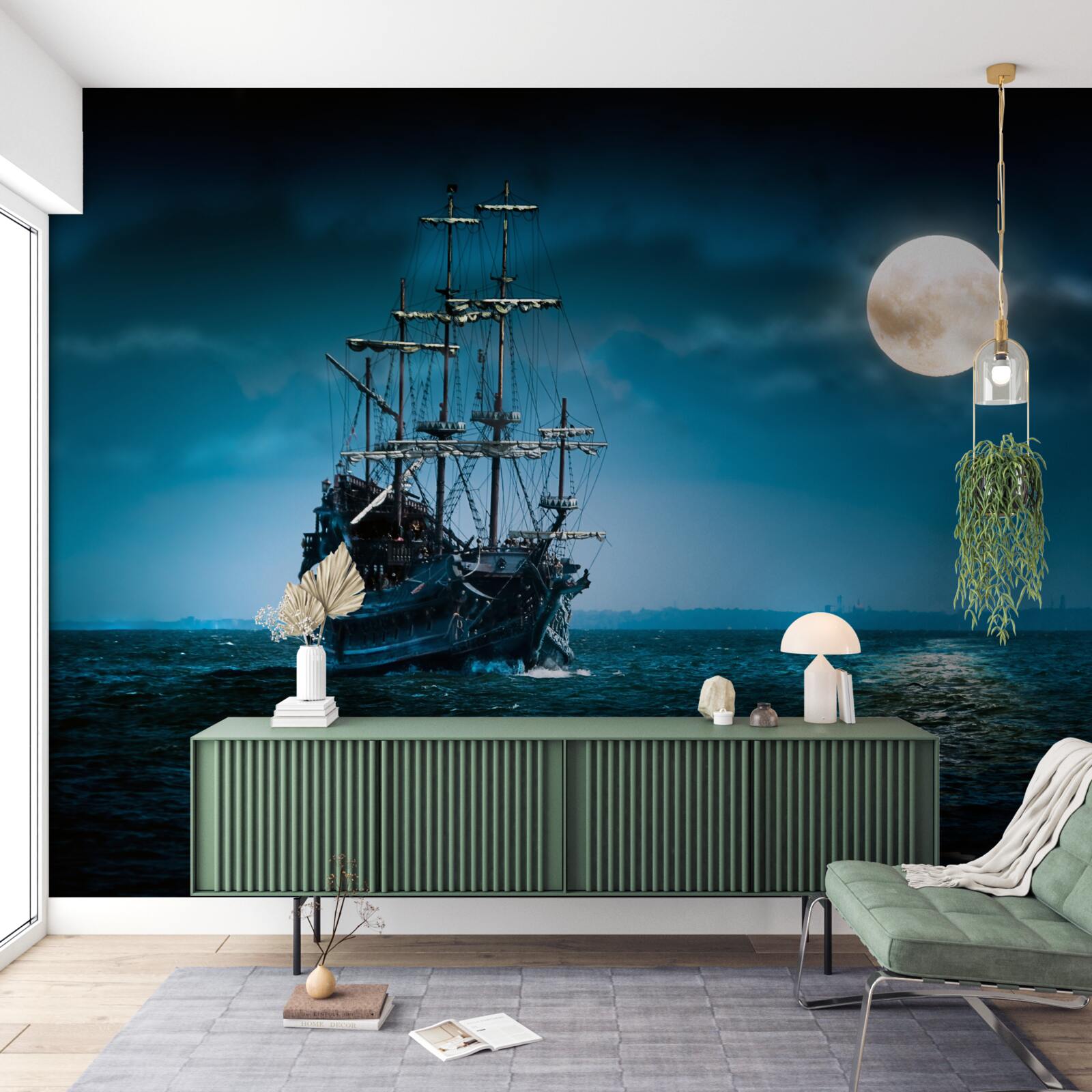 Fotobehang oud schip in de maneschijn