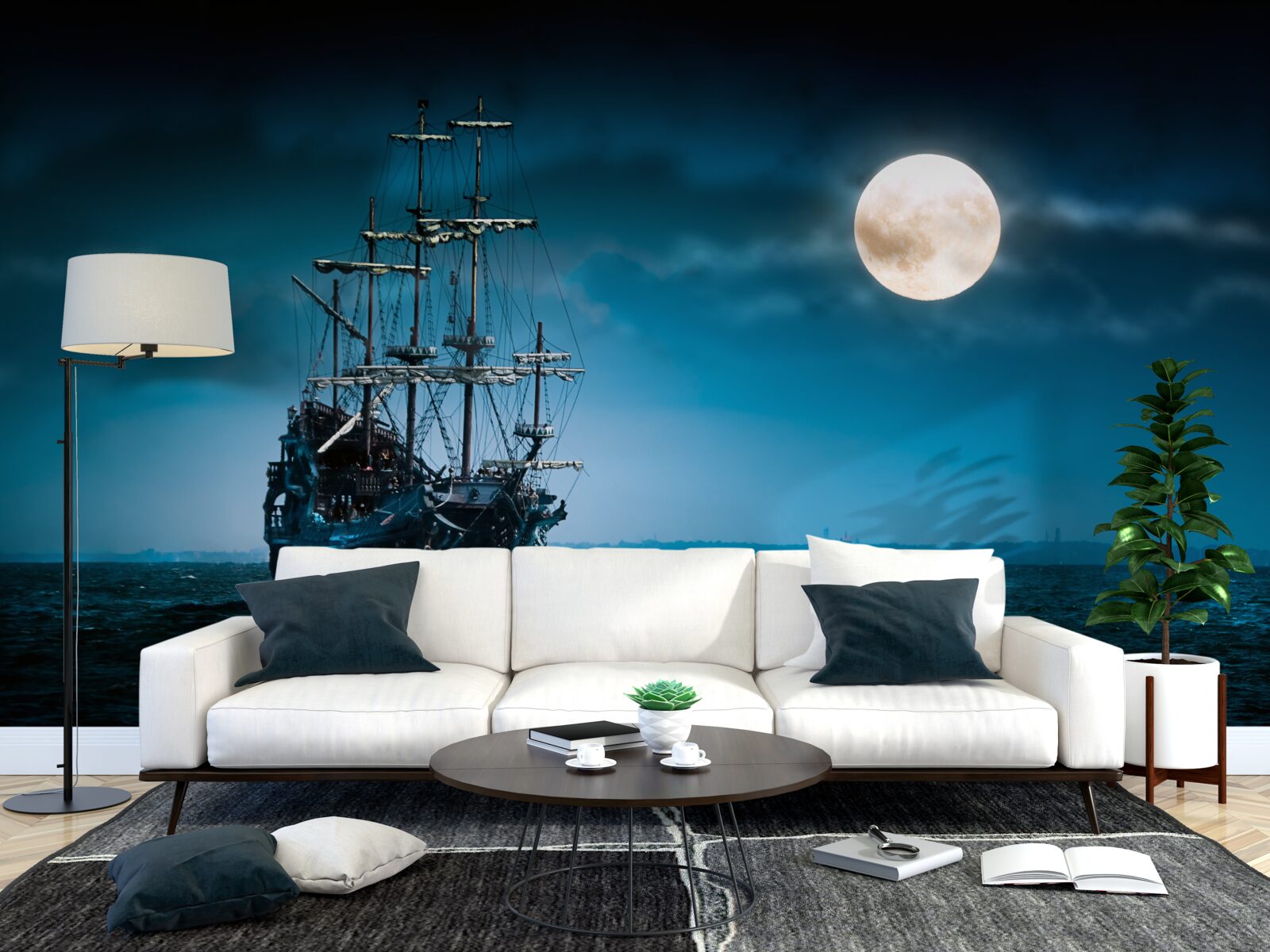 Fotobehang oud schip in de maneschijn