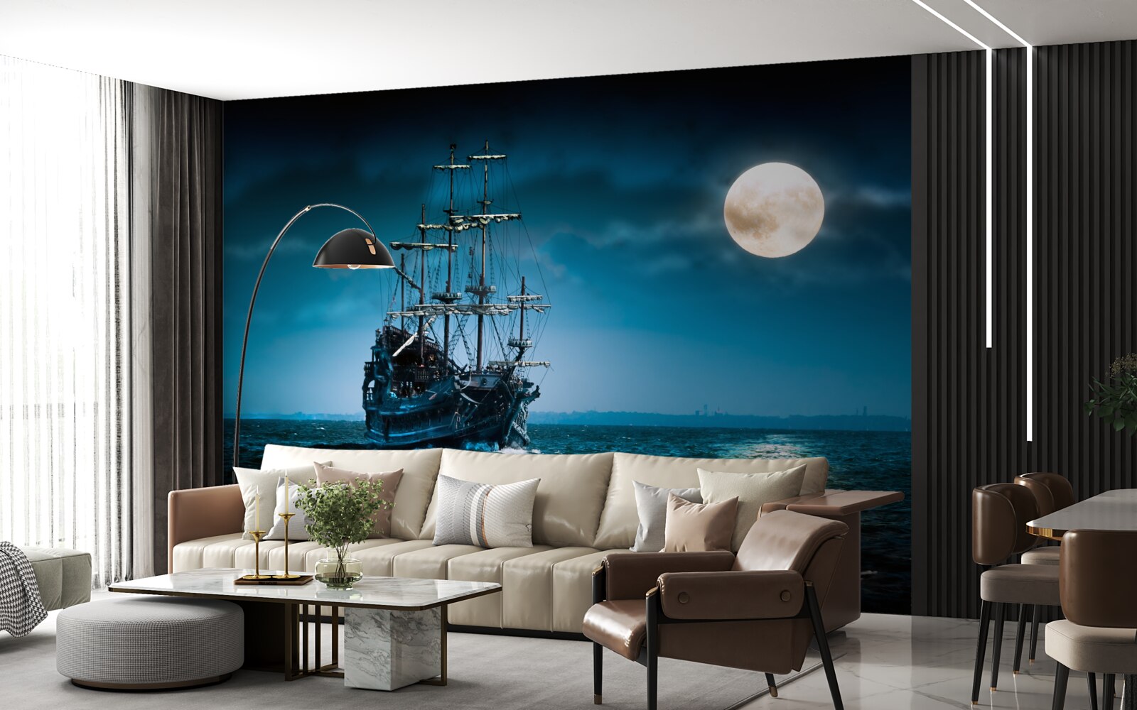 Fotobehang oud schip in de maneschijn