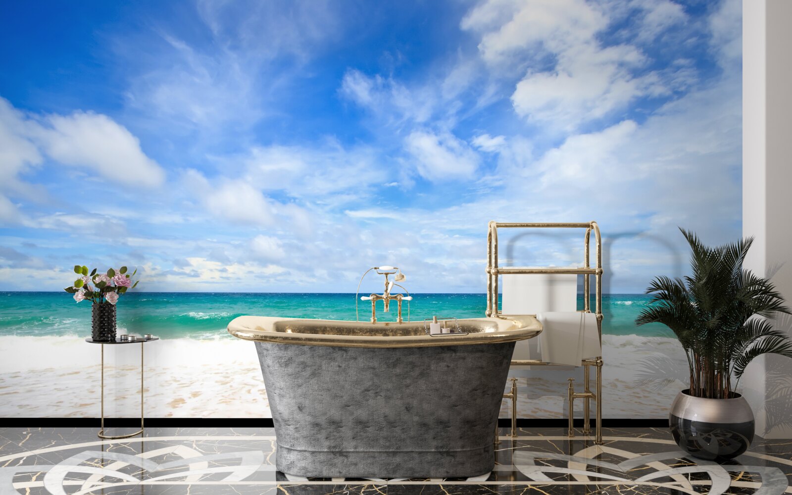 Fotobehang eindeloze blauwe vlakten van oceaan en kustlijn