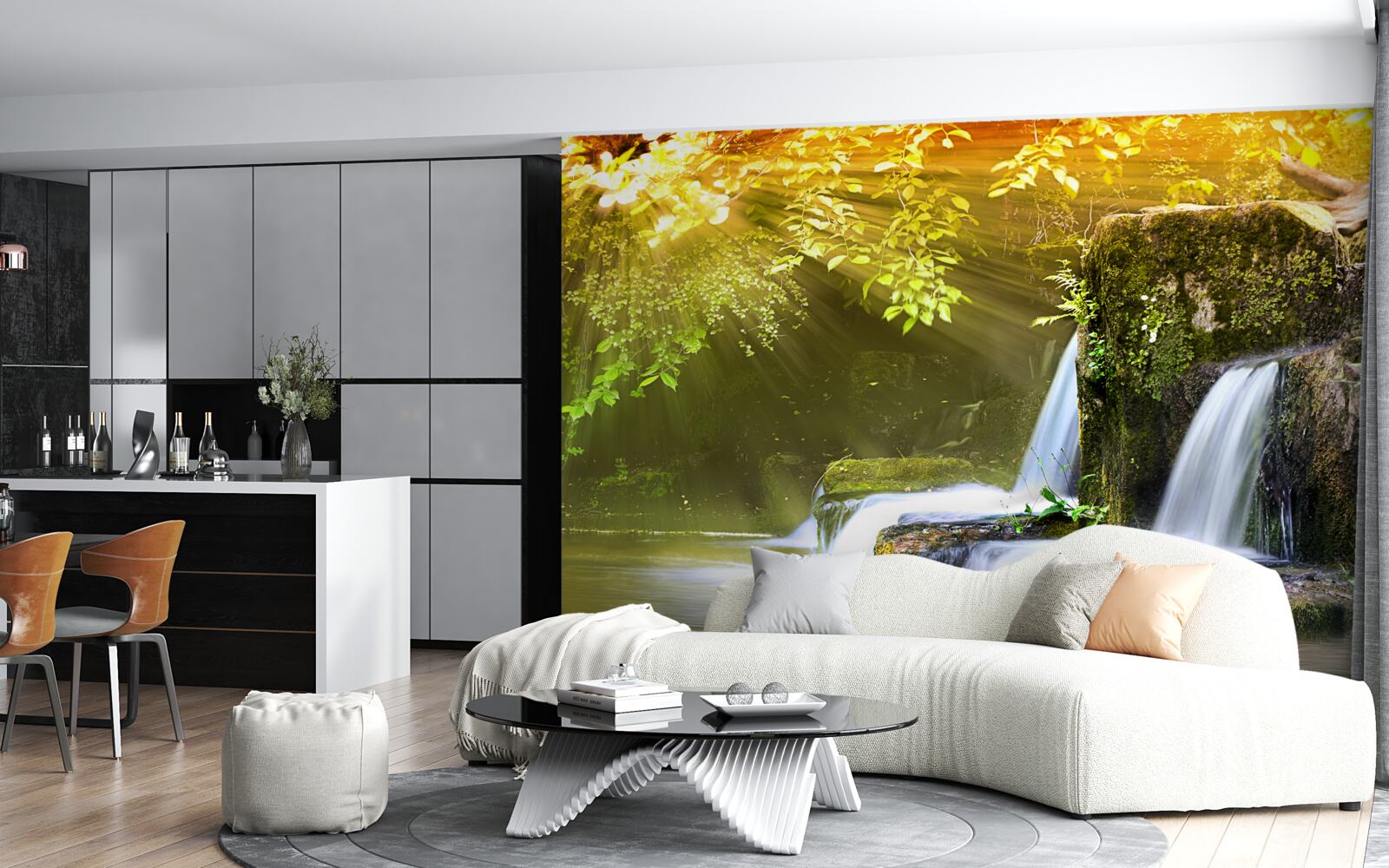 Fotobehang waterval in de zon