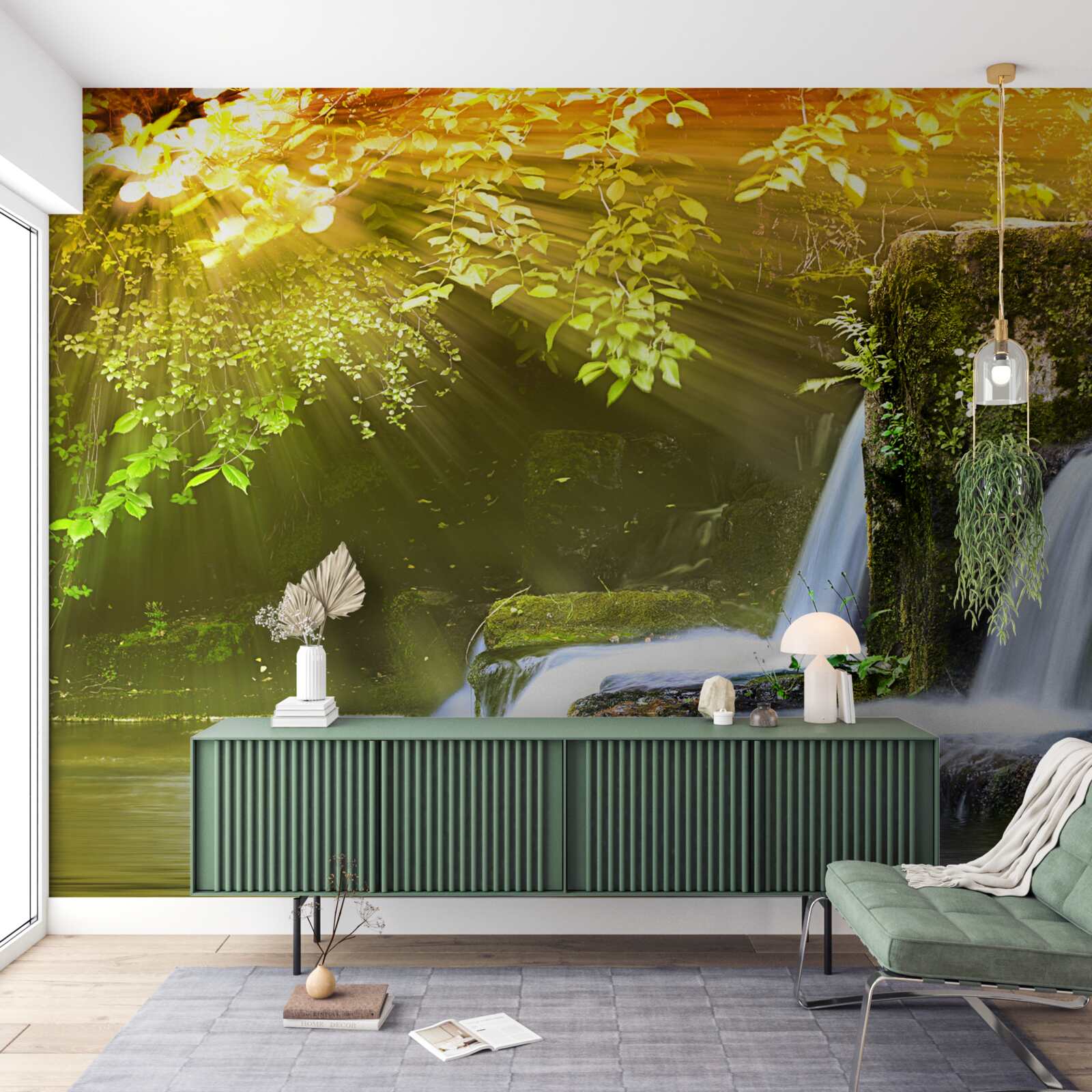 Fotobehang waterval in de zon