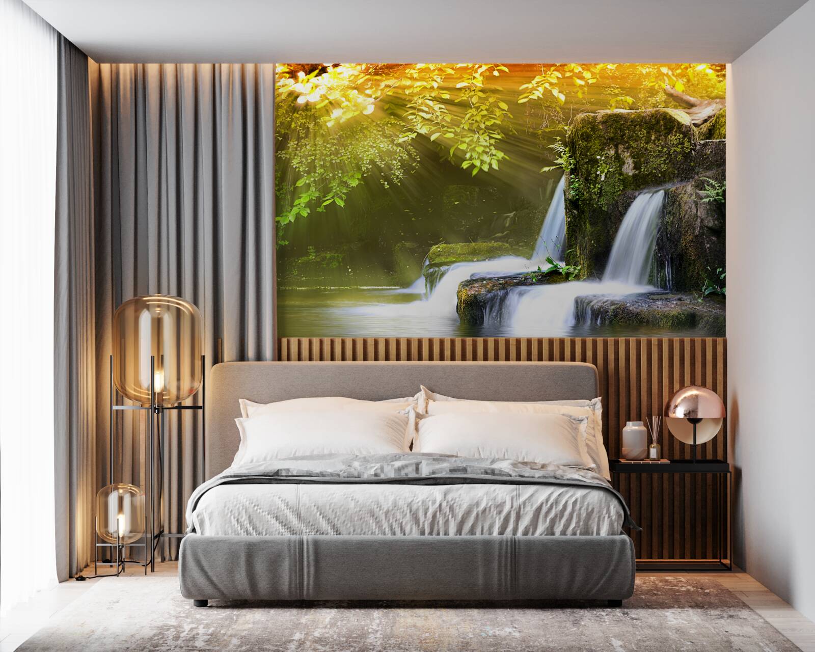 Fotobehang waterval in de zon