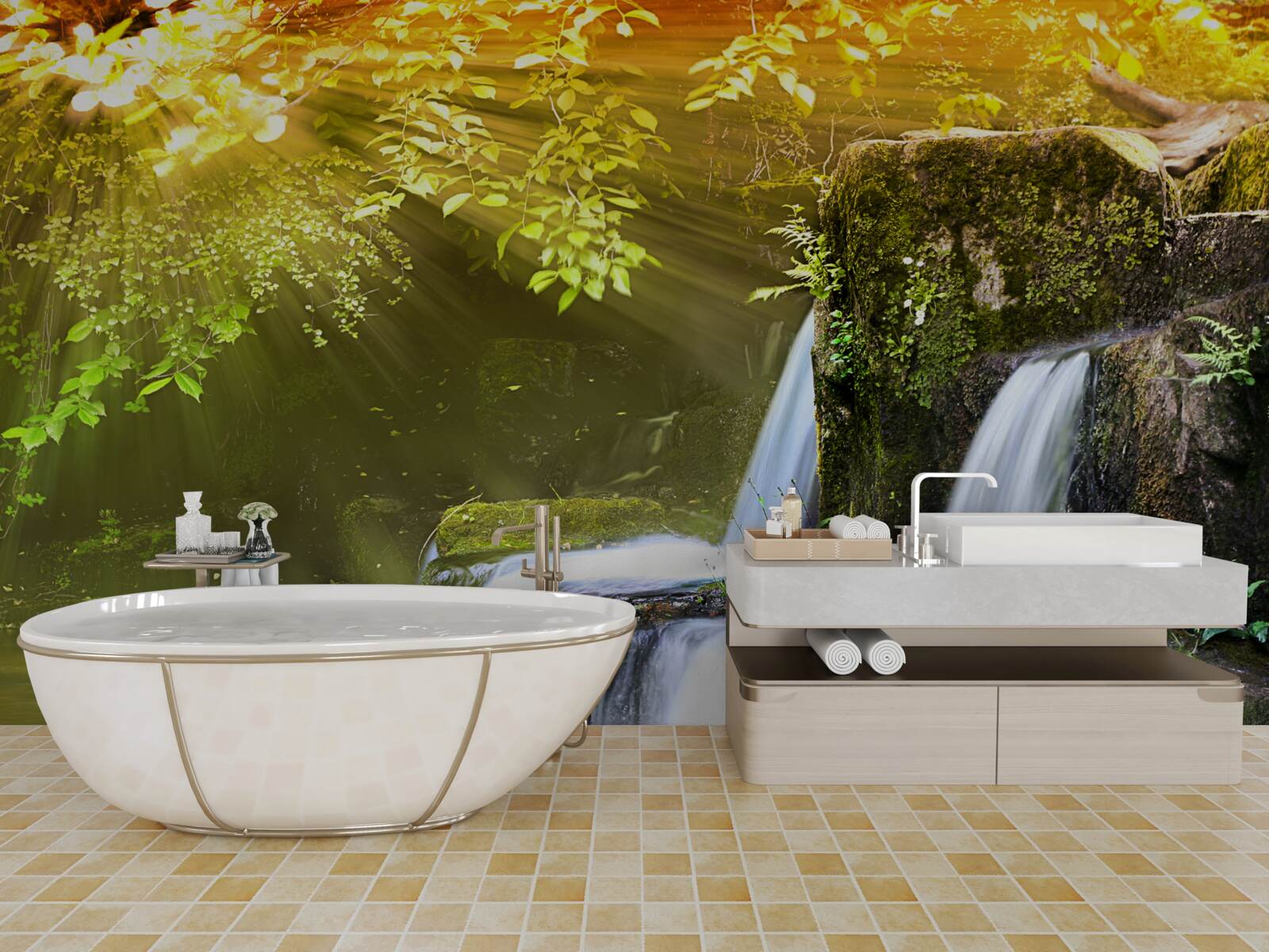 Fotobehang waterval in de zon