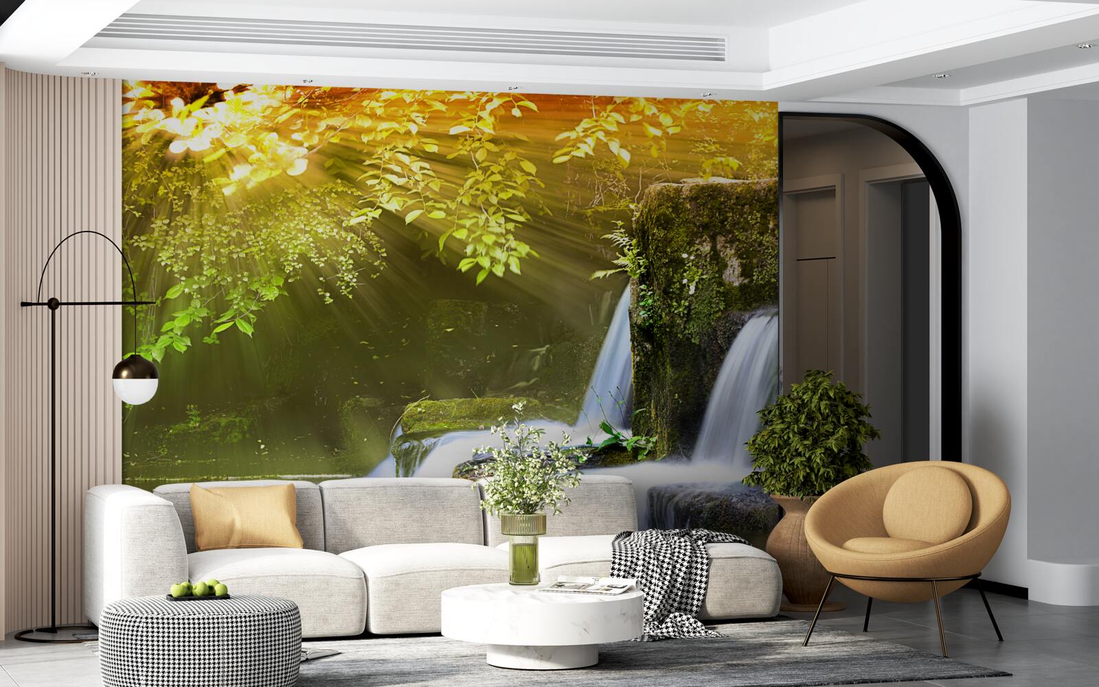 Fotobehang waterval in de zon