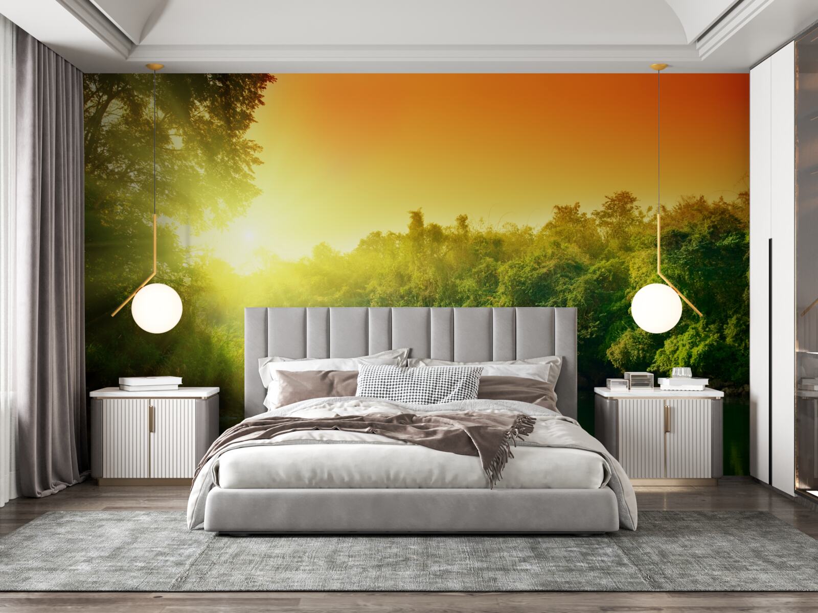 Fotobehang heldere dageraad over het kalme wateroppervlak