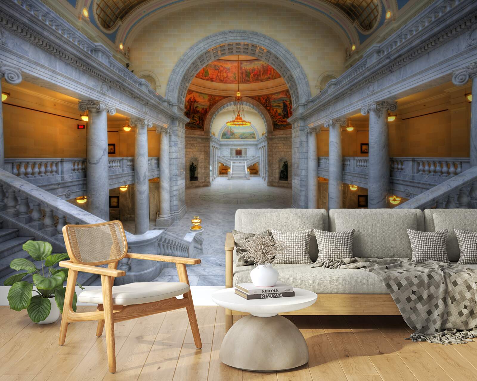 Fotobehang een reeks trappen met gebogen vluchten