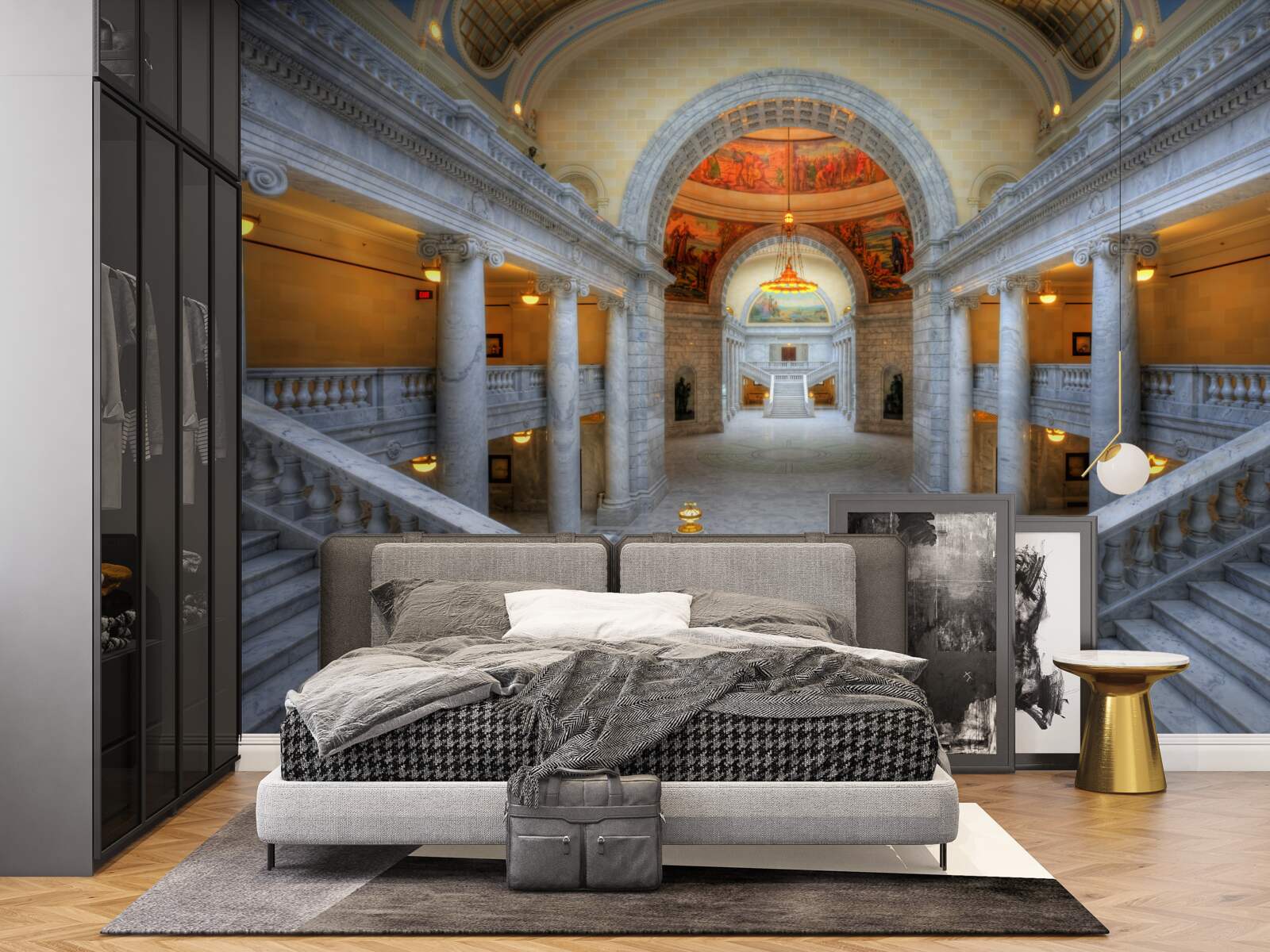 Fotobehang een reeks trappen met gebogen vluchten