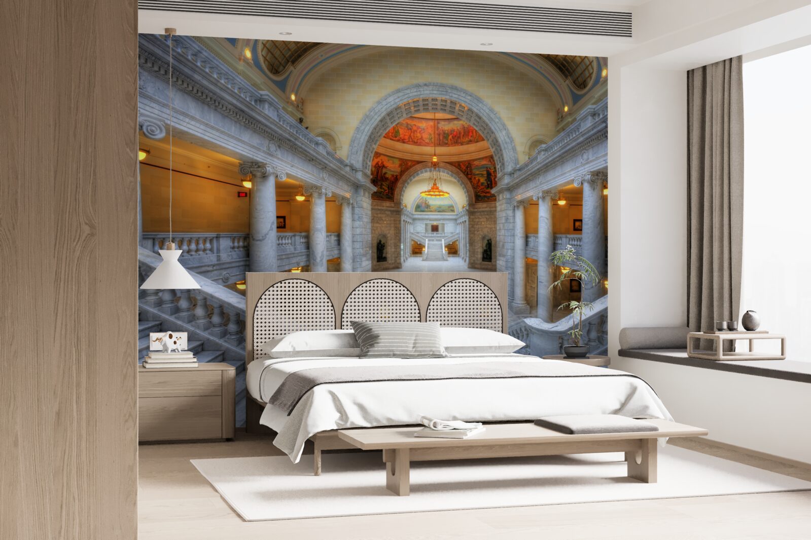 Fotobehang een reeks trappen met gebogen vluchten