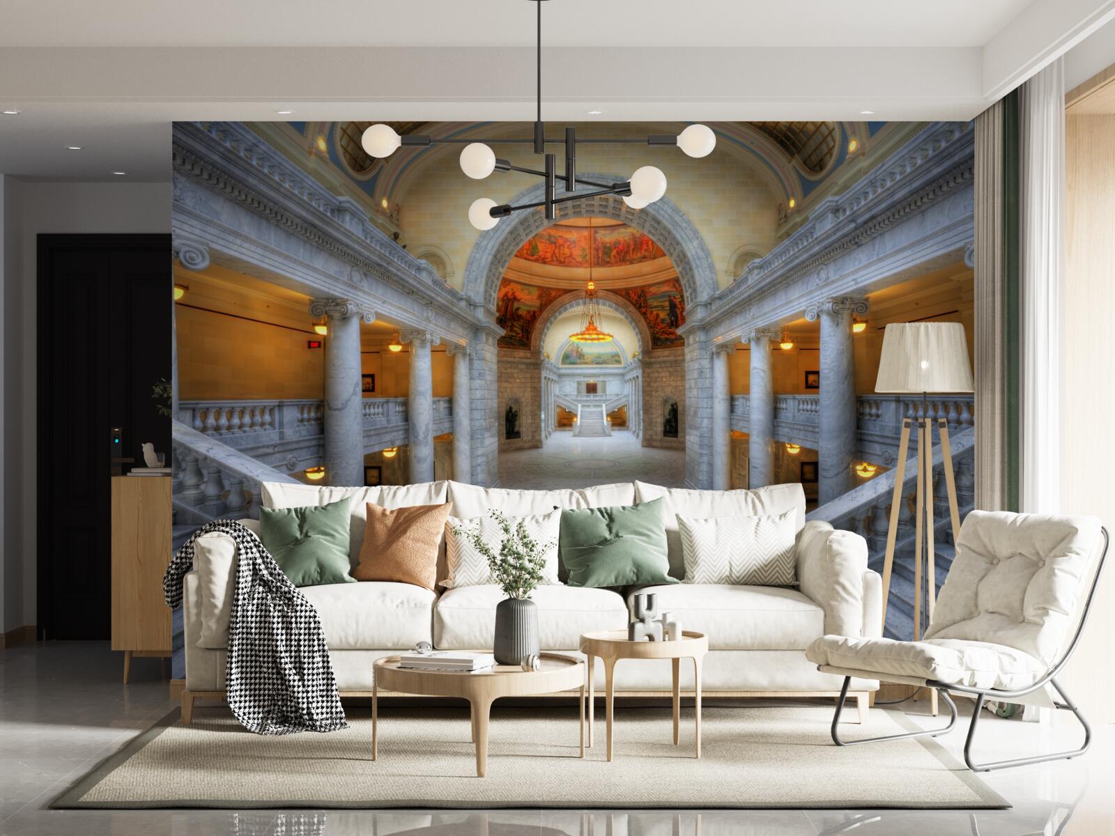 Fotobehang een reeks trappen met gebogen vluchten