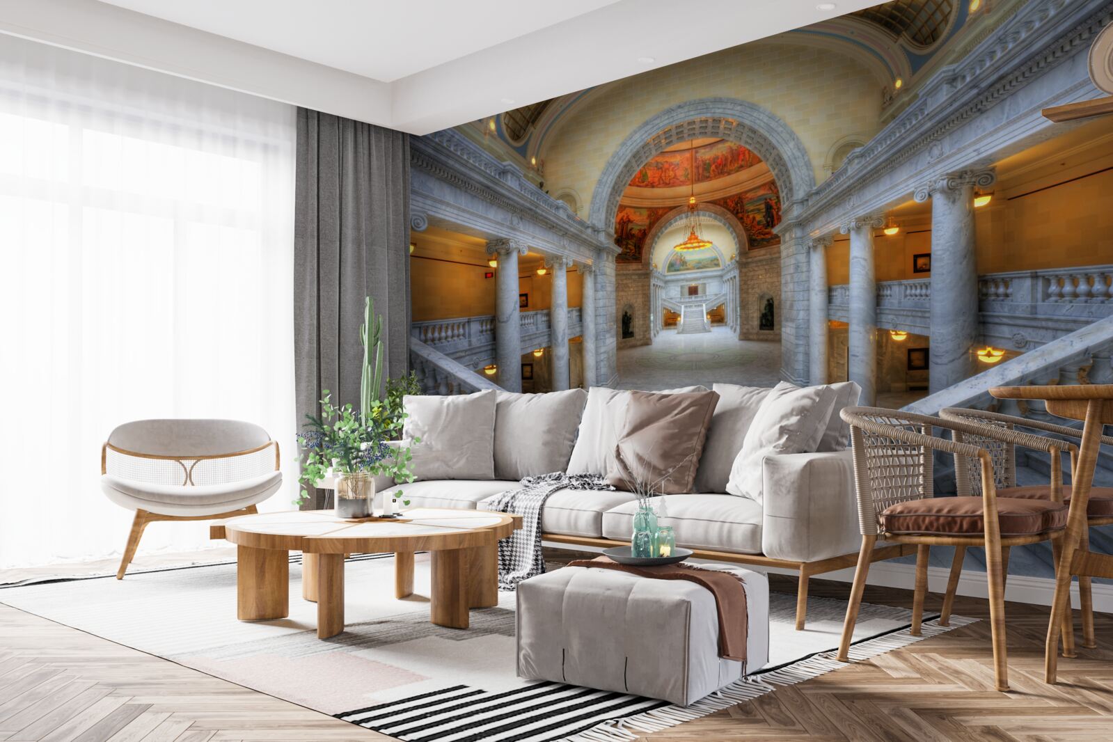 Fotobehang een reeks trappen met gebogen vluchten