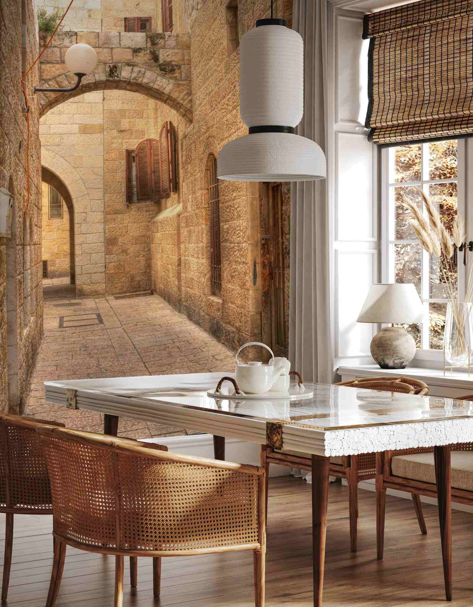 Fotobehang stenen boog in het historische deel van de stad