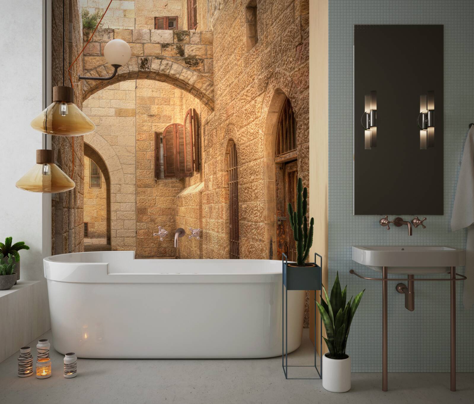 Fotobehang stenen boog in het historische deel van de stad