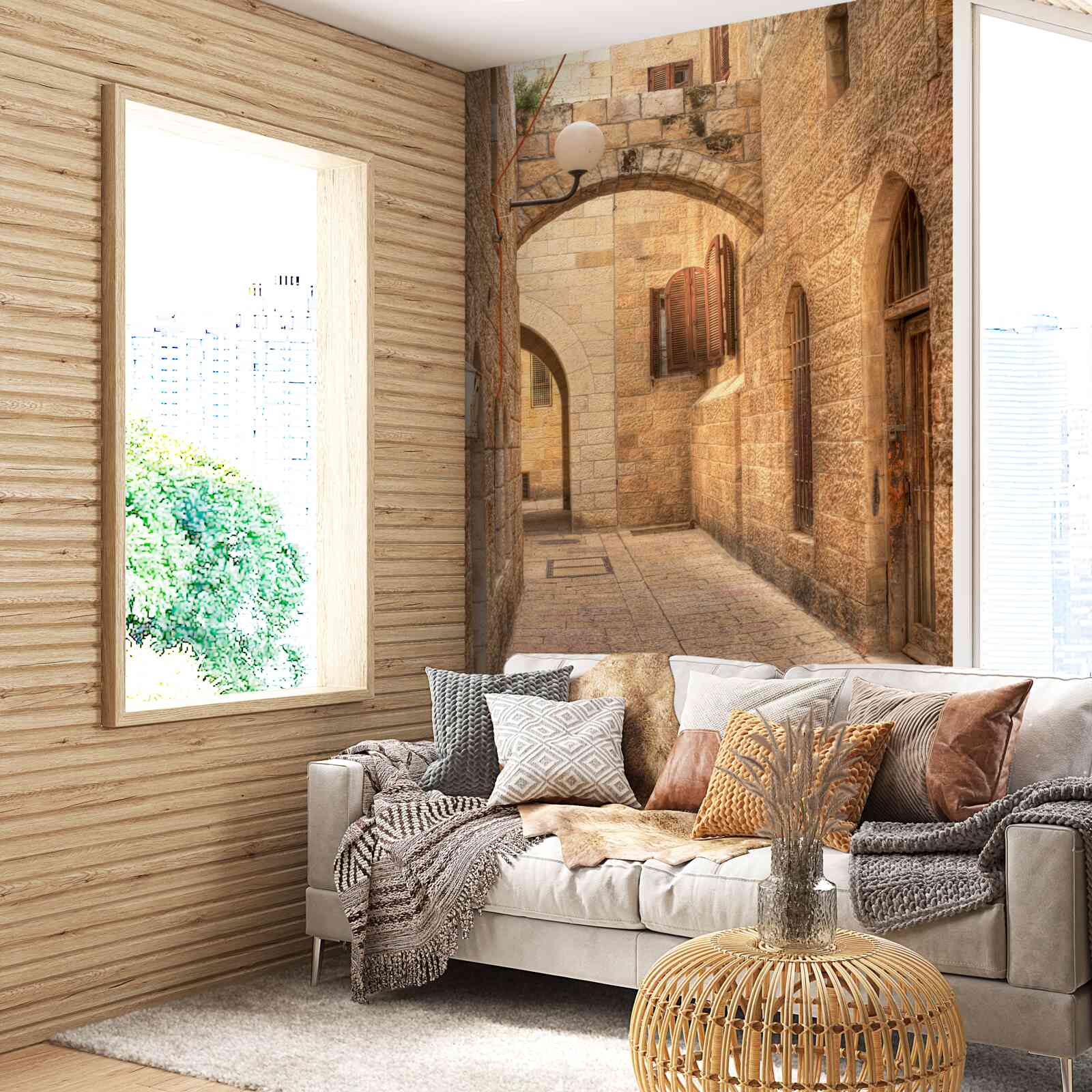 Fotobehang stenen boog in het historische deel van de stad