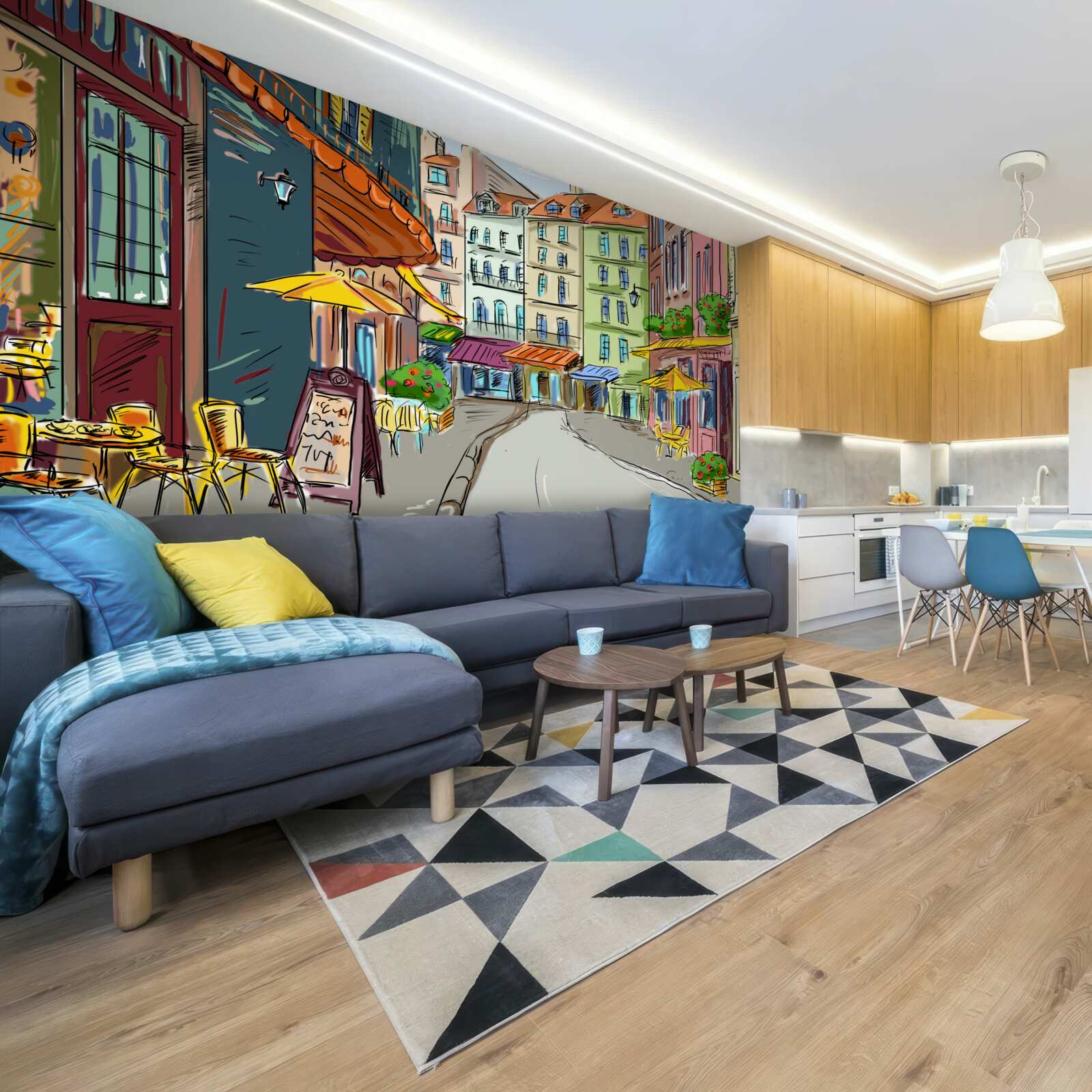 Fotobehang rustige en gezellige straat vol kleur