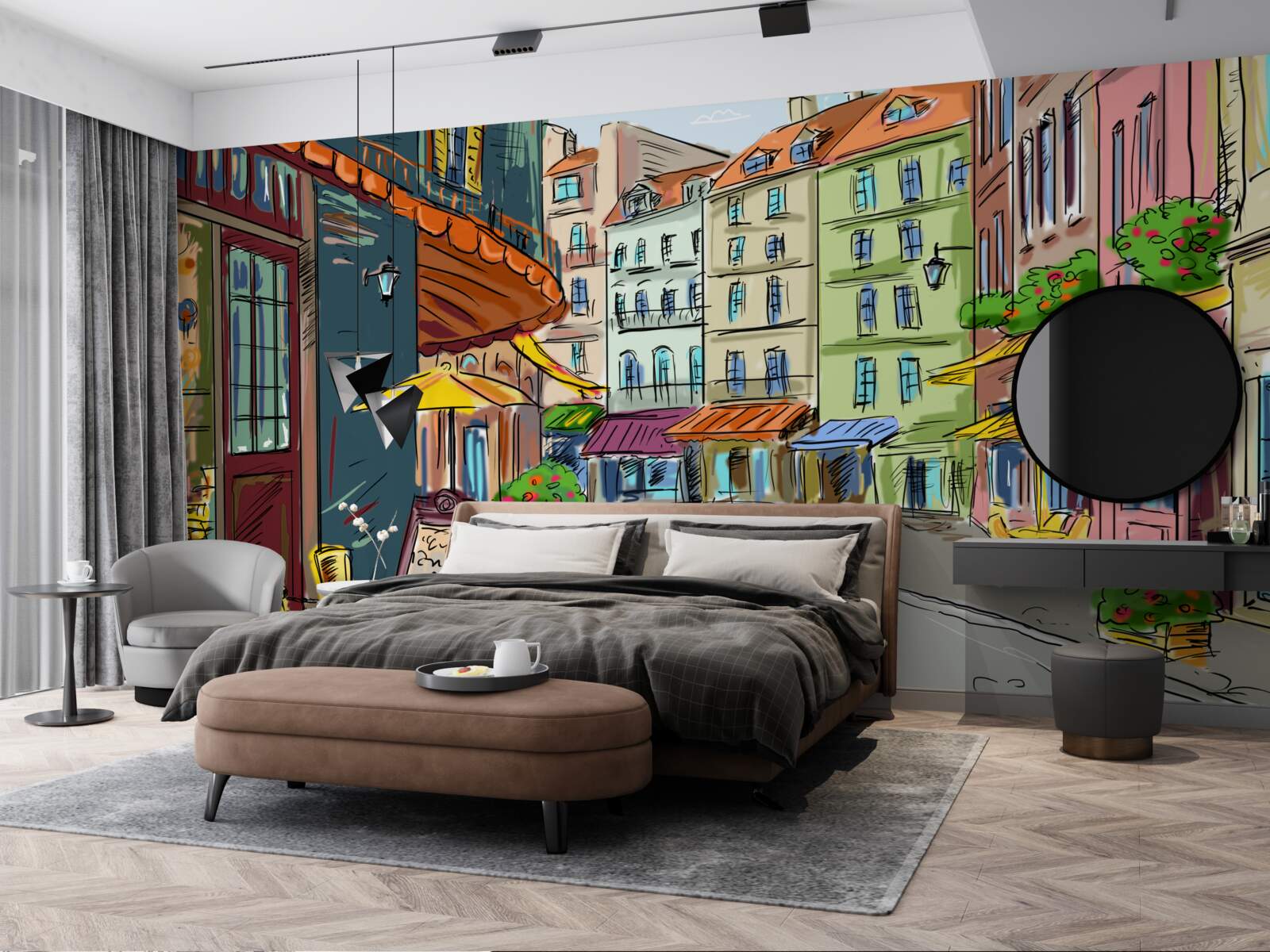 Fotobehang rustige en gezellige straat vol kleur