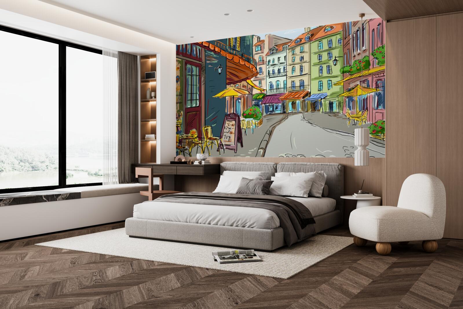 Fotobehang rustige en gezellige straat vol kleur