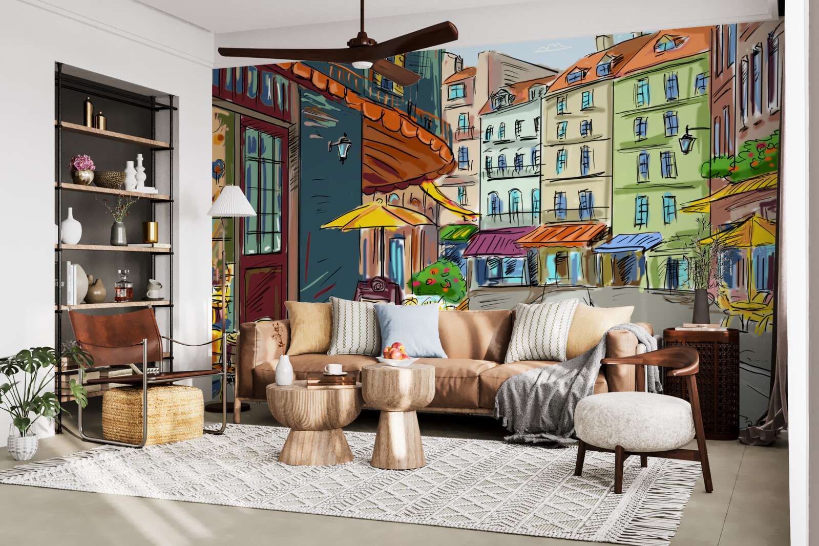 Fotobehang rustige en gezellige straat vol kleur