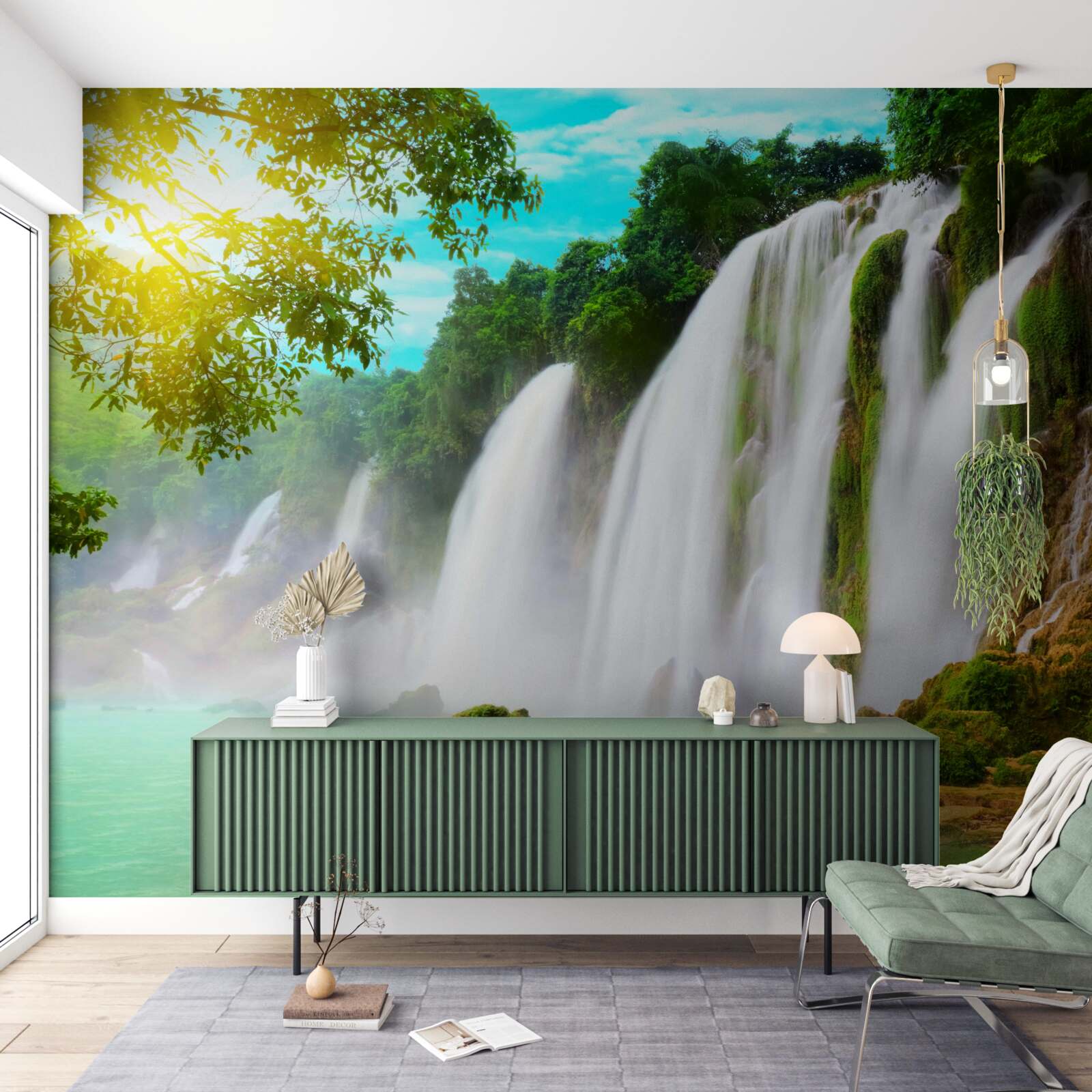 Fotobehang luidruchtige waterval glinsterend in de zon