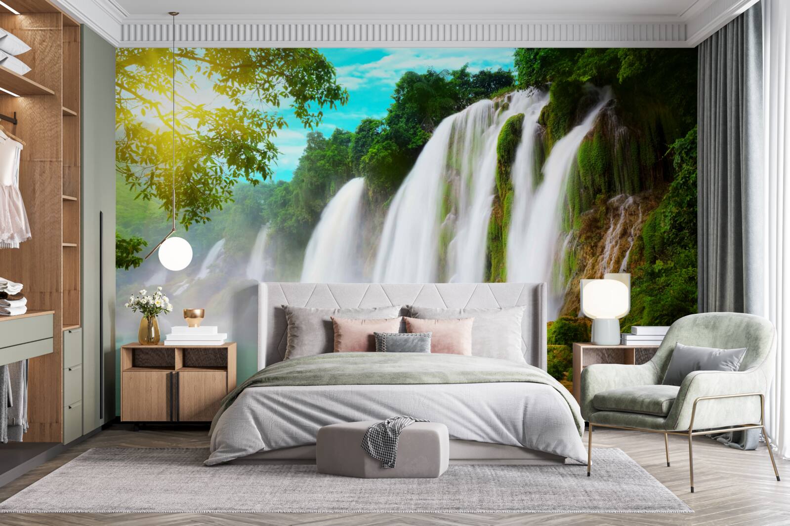 Fotobehang luidruchtige waterval glinsterend in de zon