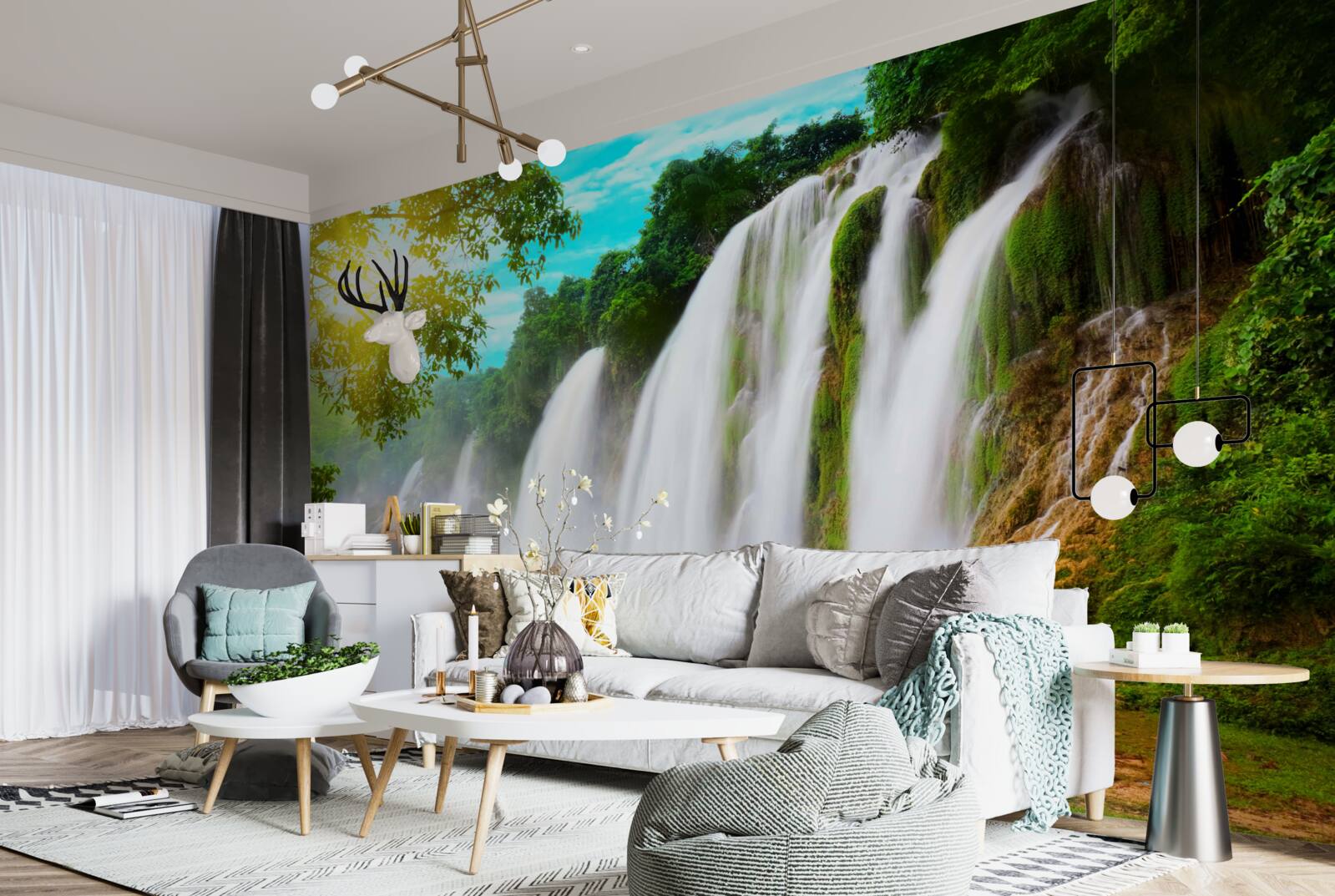 Fotobehang luidruchtige waterval glinsterend in de zon