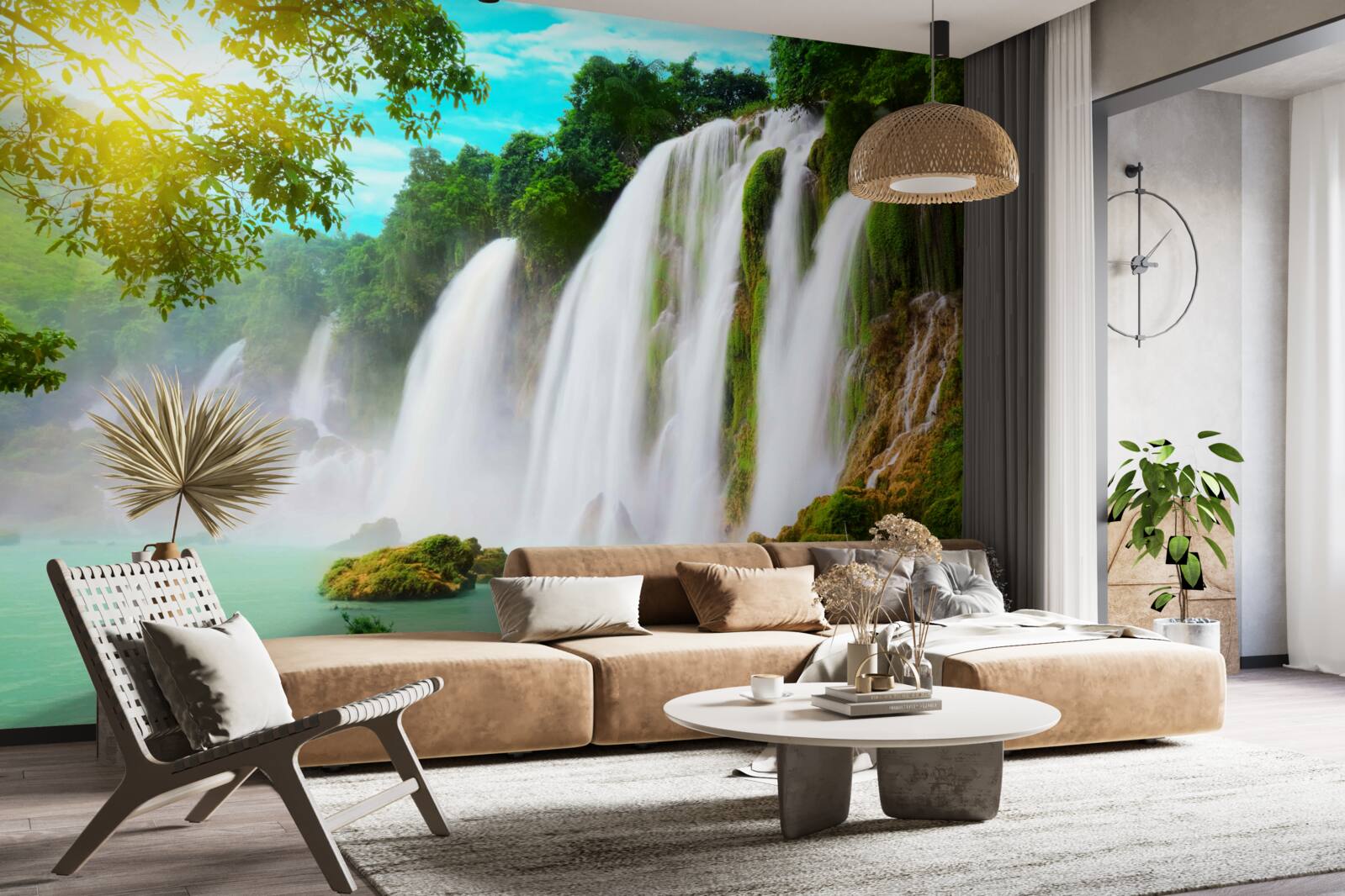 Fotobehang luidruchtige waterval glinsterend in de zon