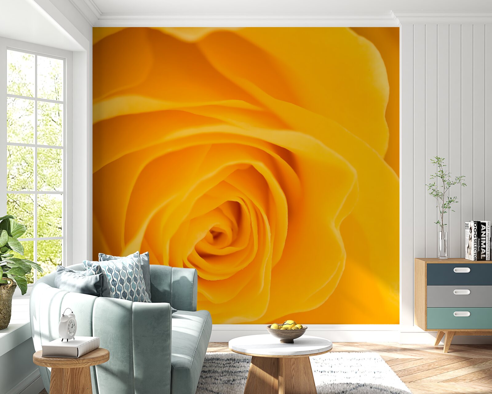 Fotobehang weelderige gele rozenbloem