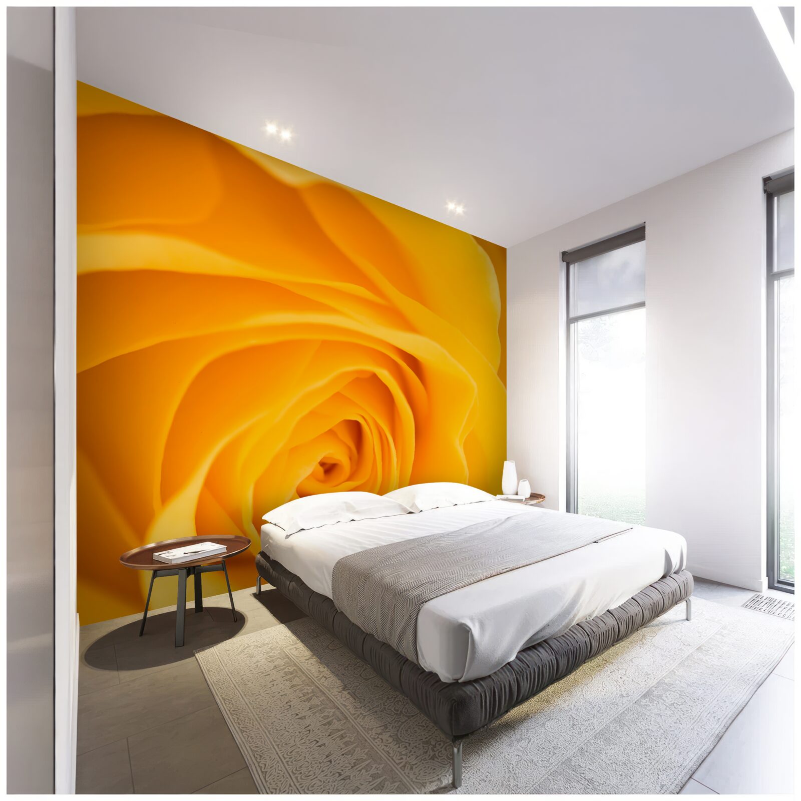 Fotobehang weelderige gele rozenbloem