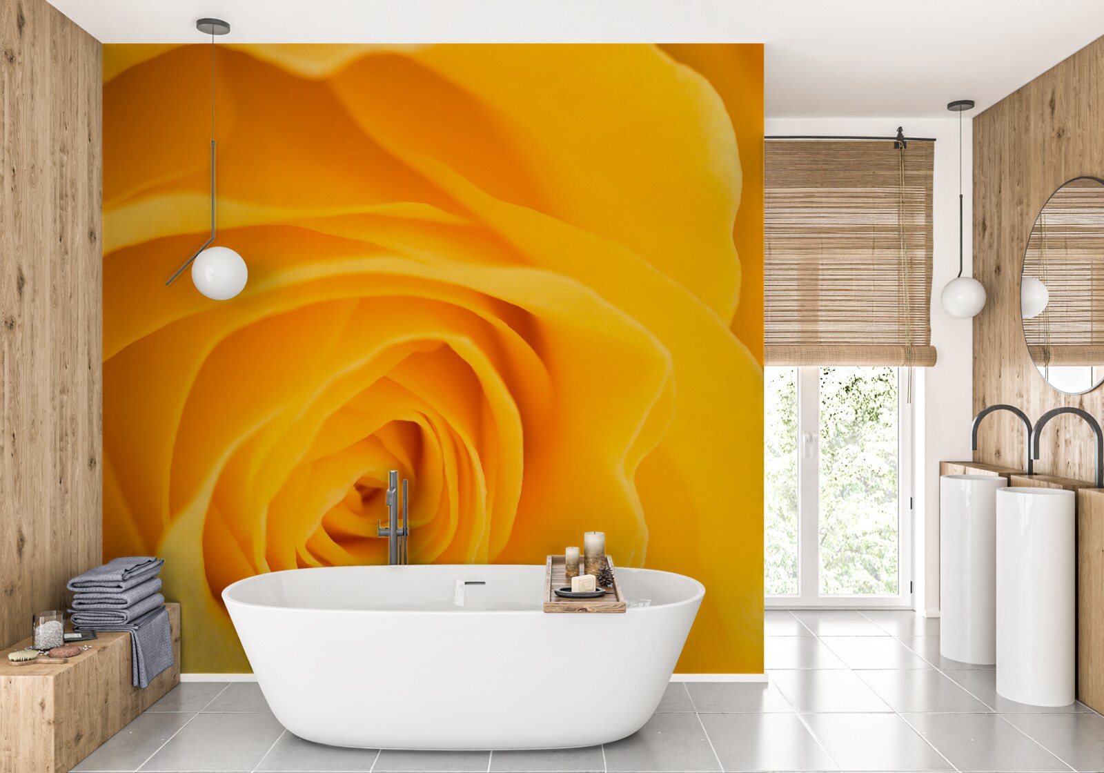 Fotobehang weelderige gele rozenbloem