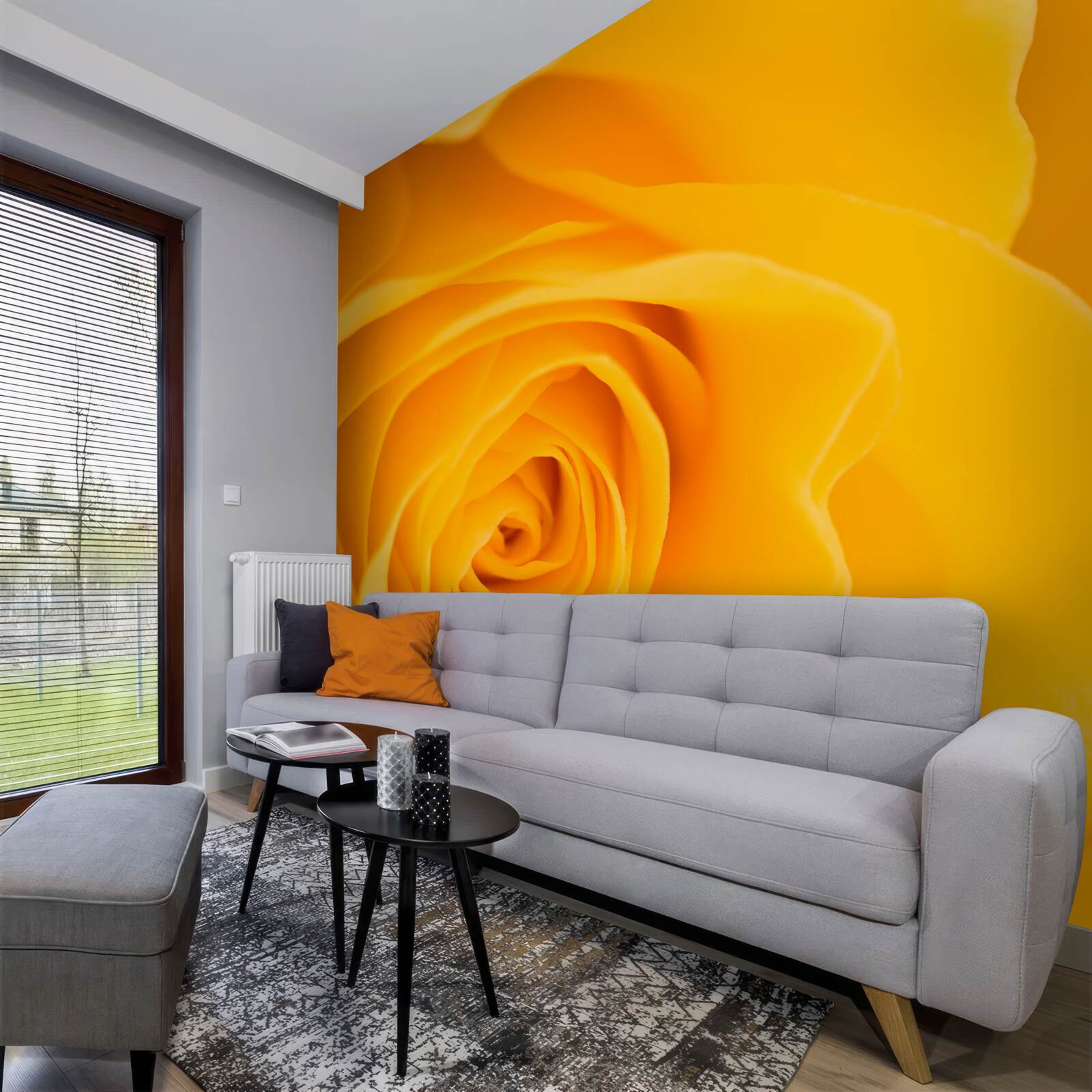 Fotobehang weelderige gele rozenbloem