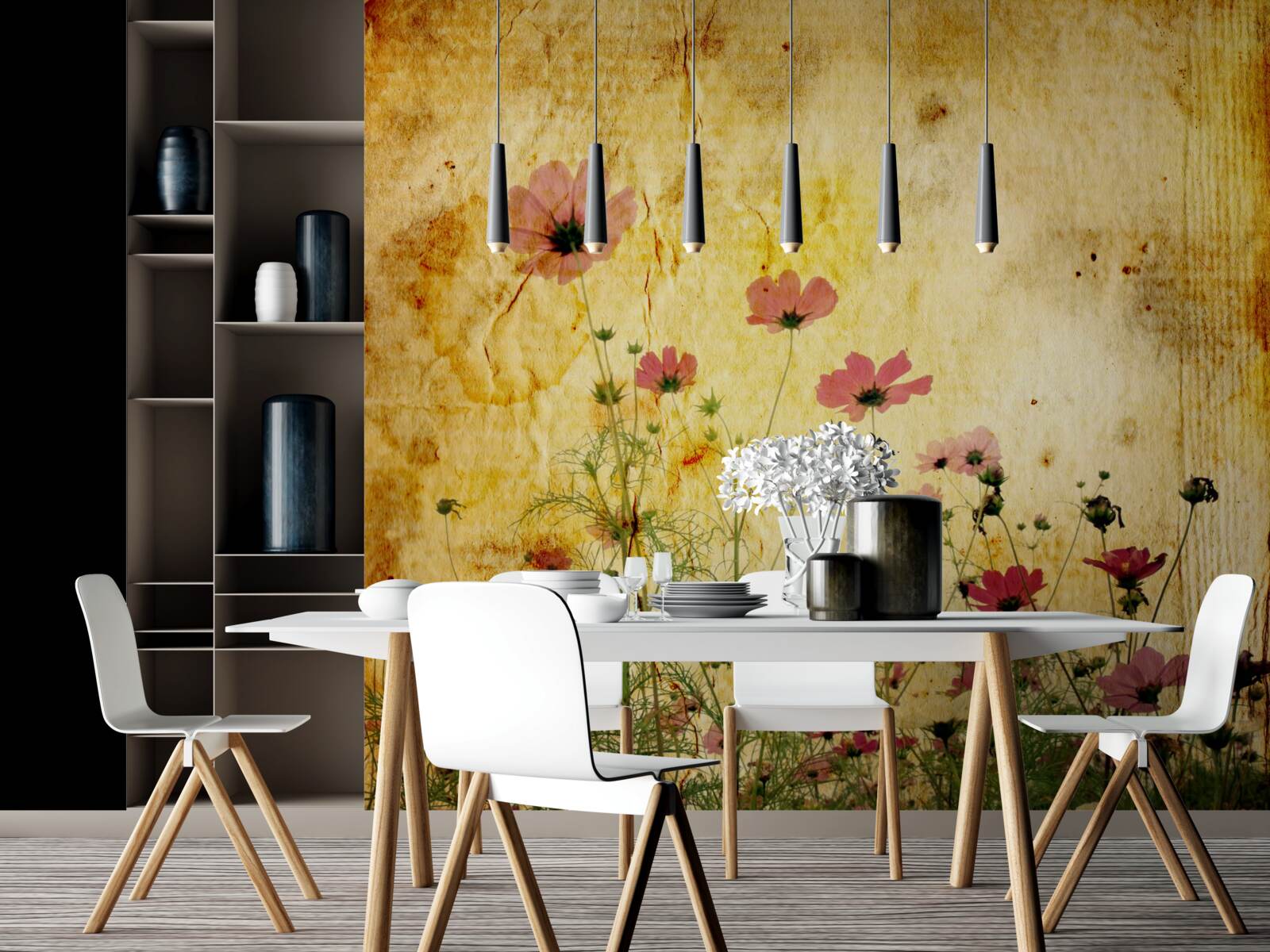 Fotobehang weide bezaaid met klaprozen