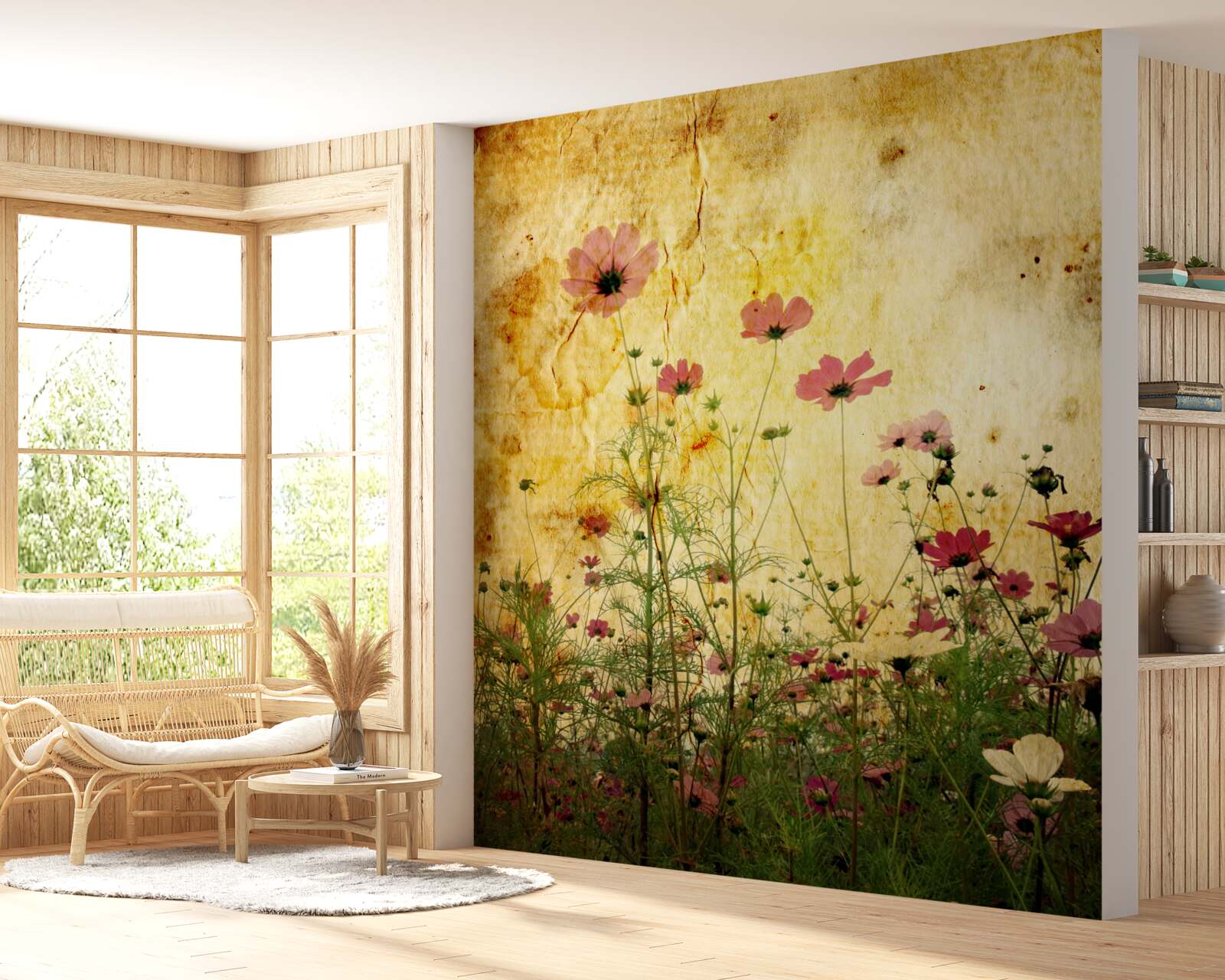 Fotobehang weide bezaaid met klaprozen