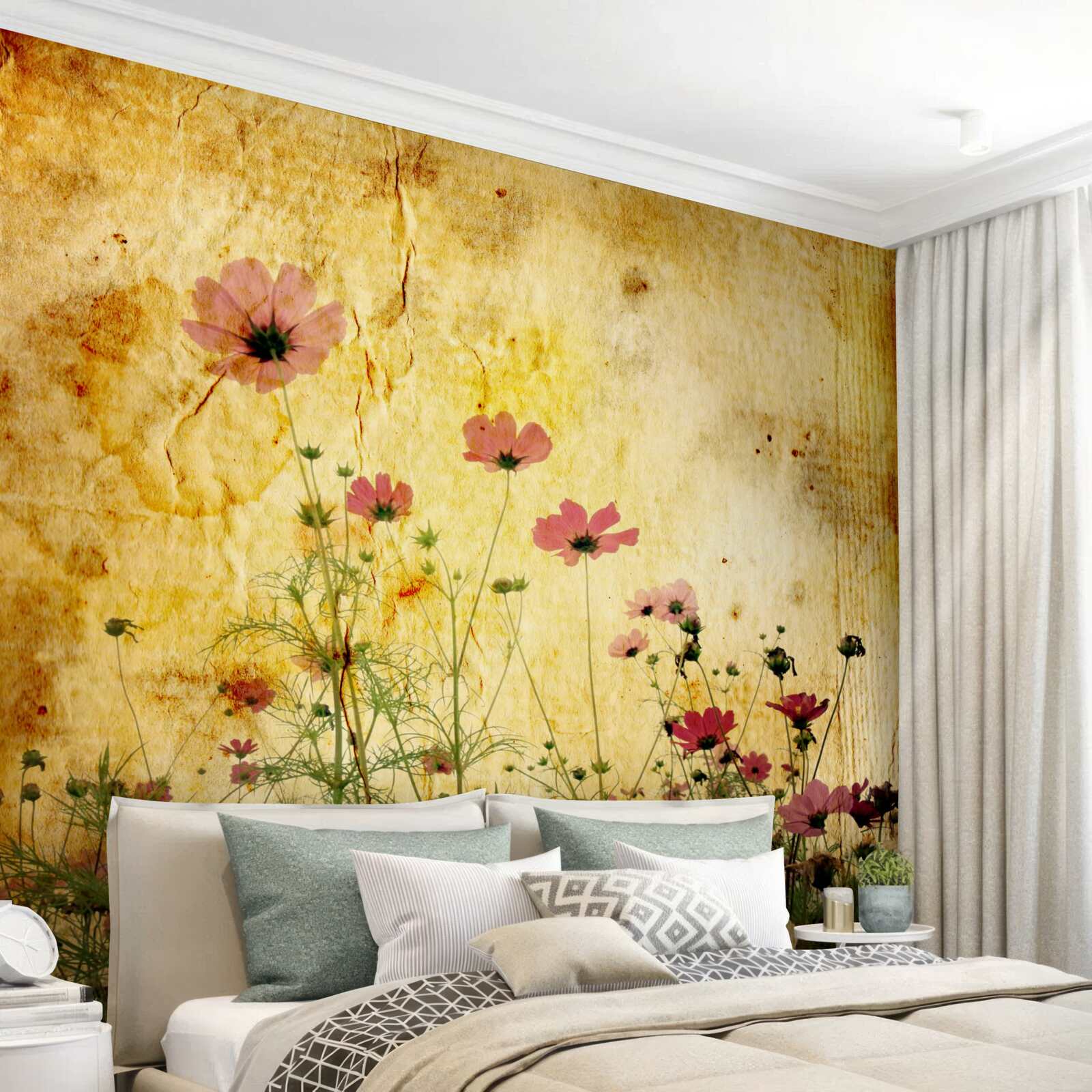 Fotobehang weide bezaaid met klaprozen