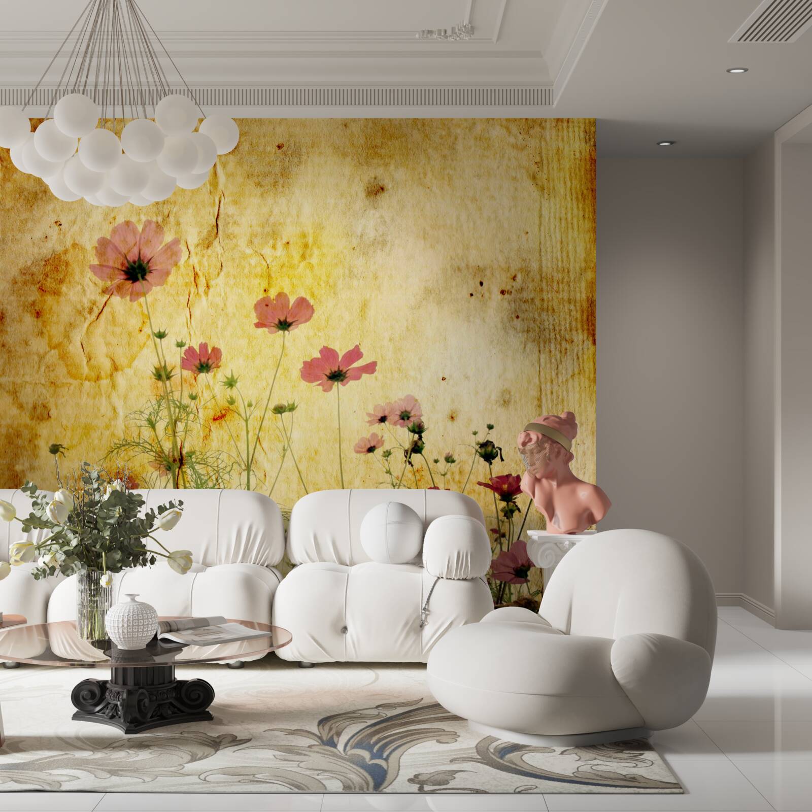 Fotobehang weide bezaaid met klaprozen