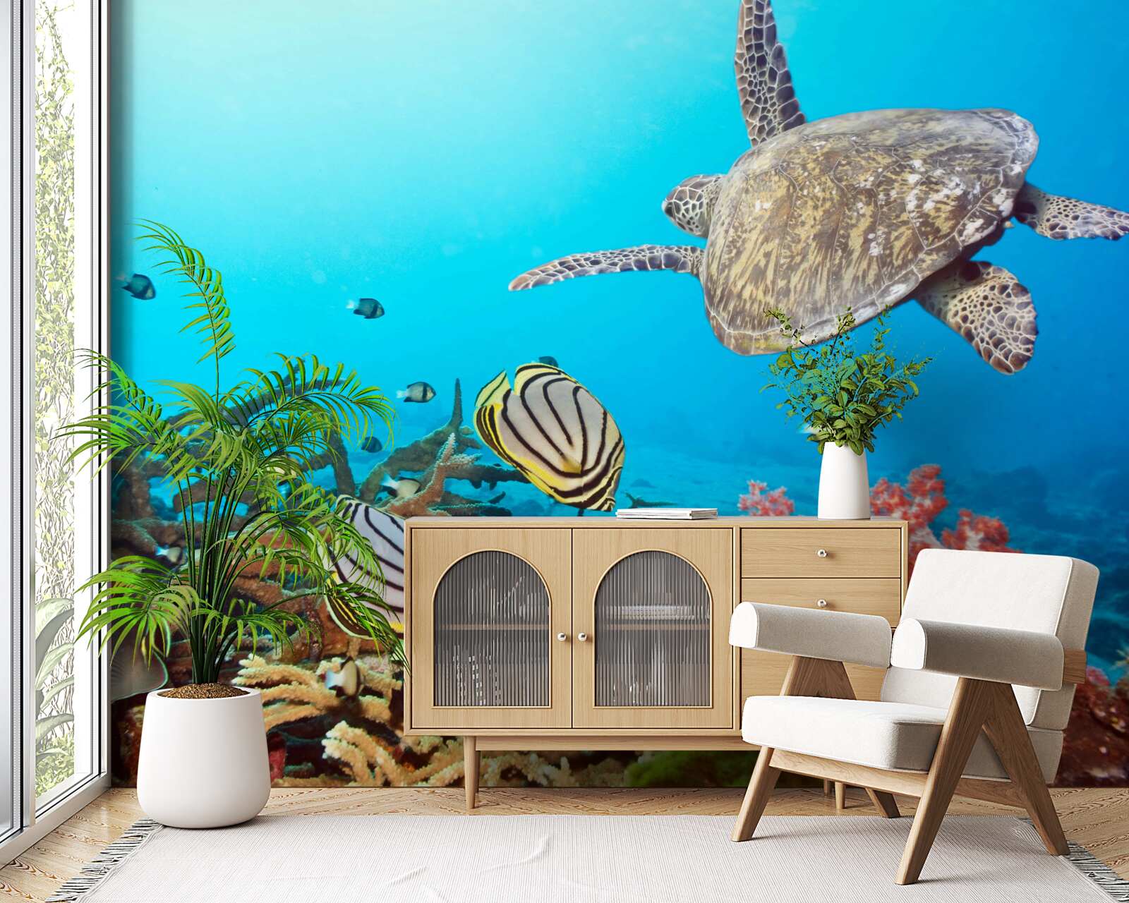 Fotobehang bewoners van het diepblauwe wateroppervlak